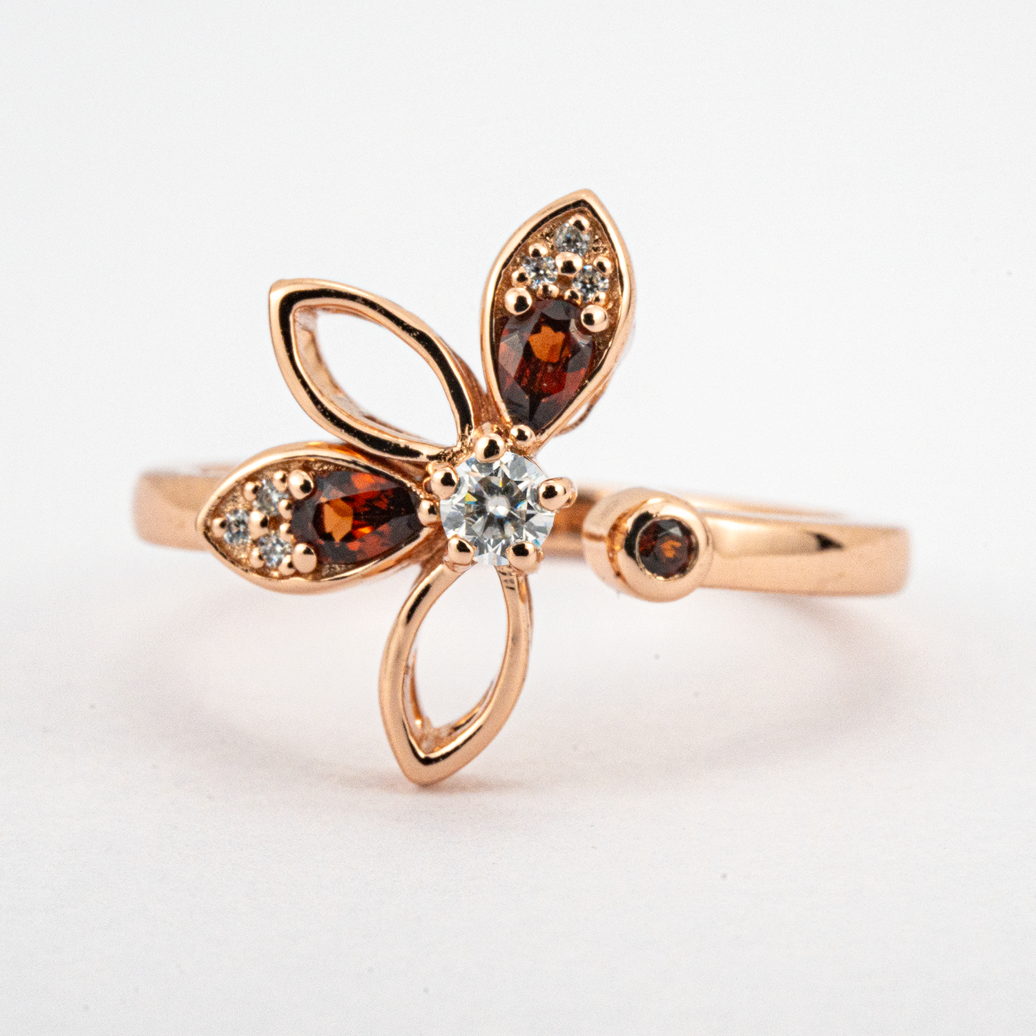Sakura Flower Garnet Petal Ring.