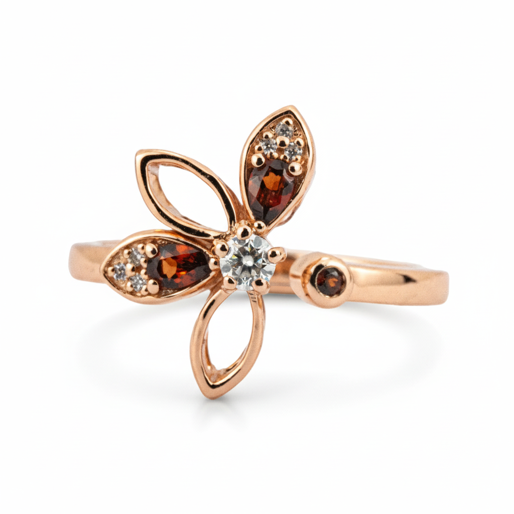 Sakura Flower Garnet Petal Ring.