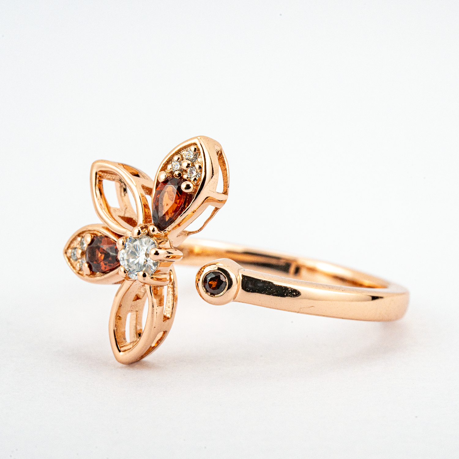 Sakura Flower Garnet Petal Ring.