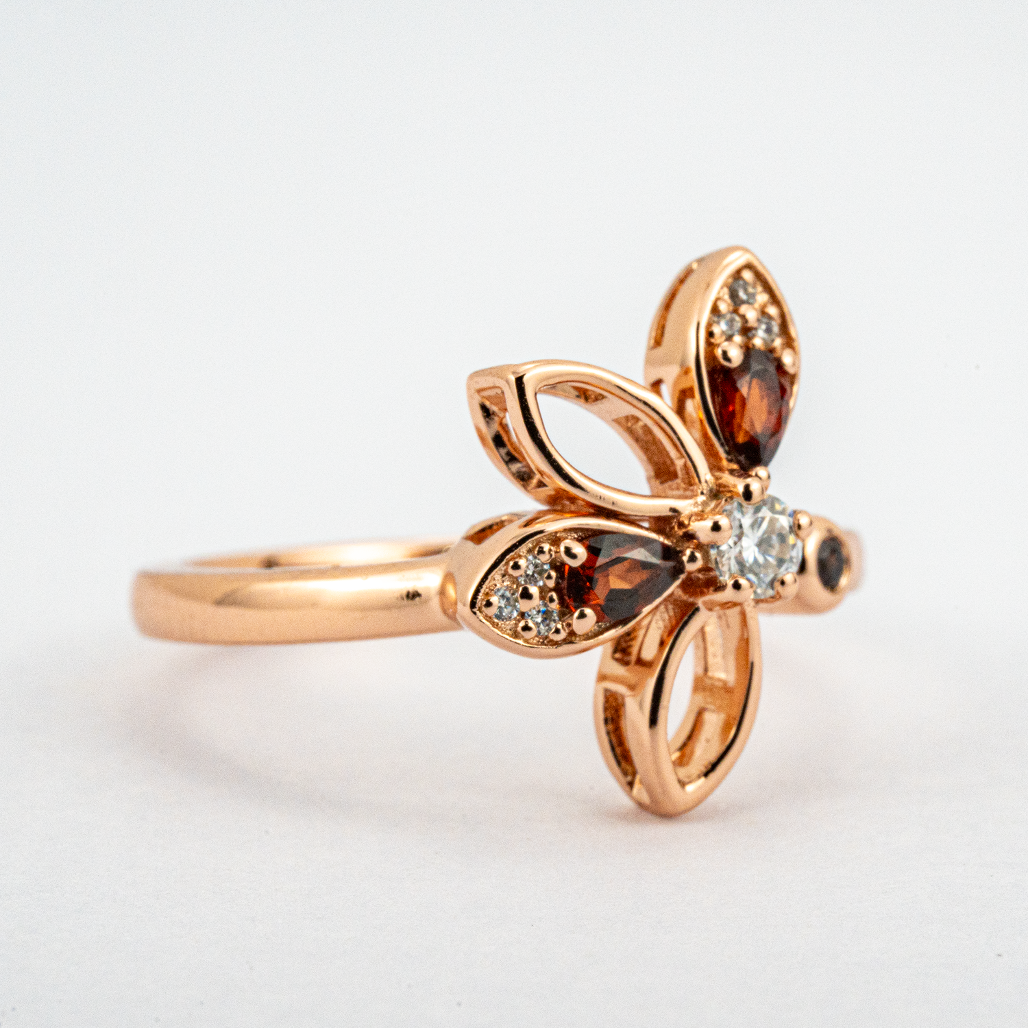 Sakura Flower Garnet Petal Ring.