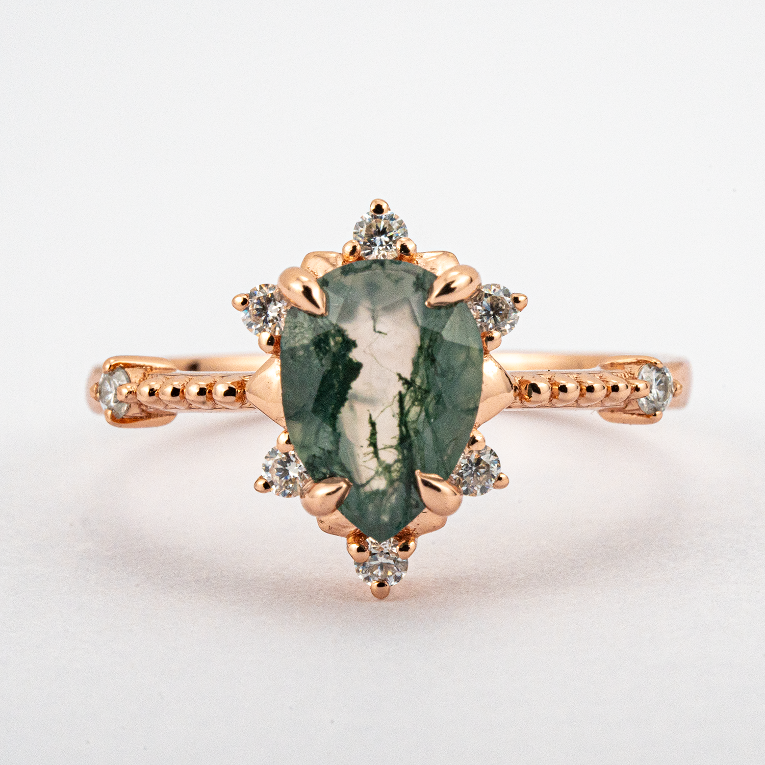 Unique Pear Moss Agate Engagement Ring - Elegant Gemstone Accessory