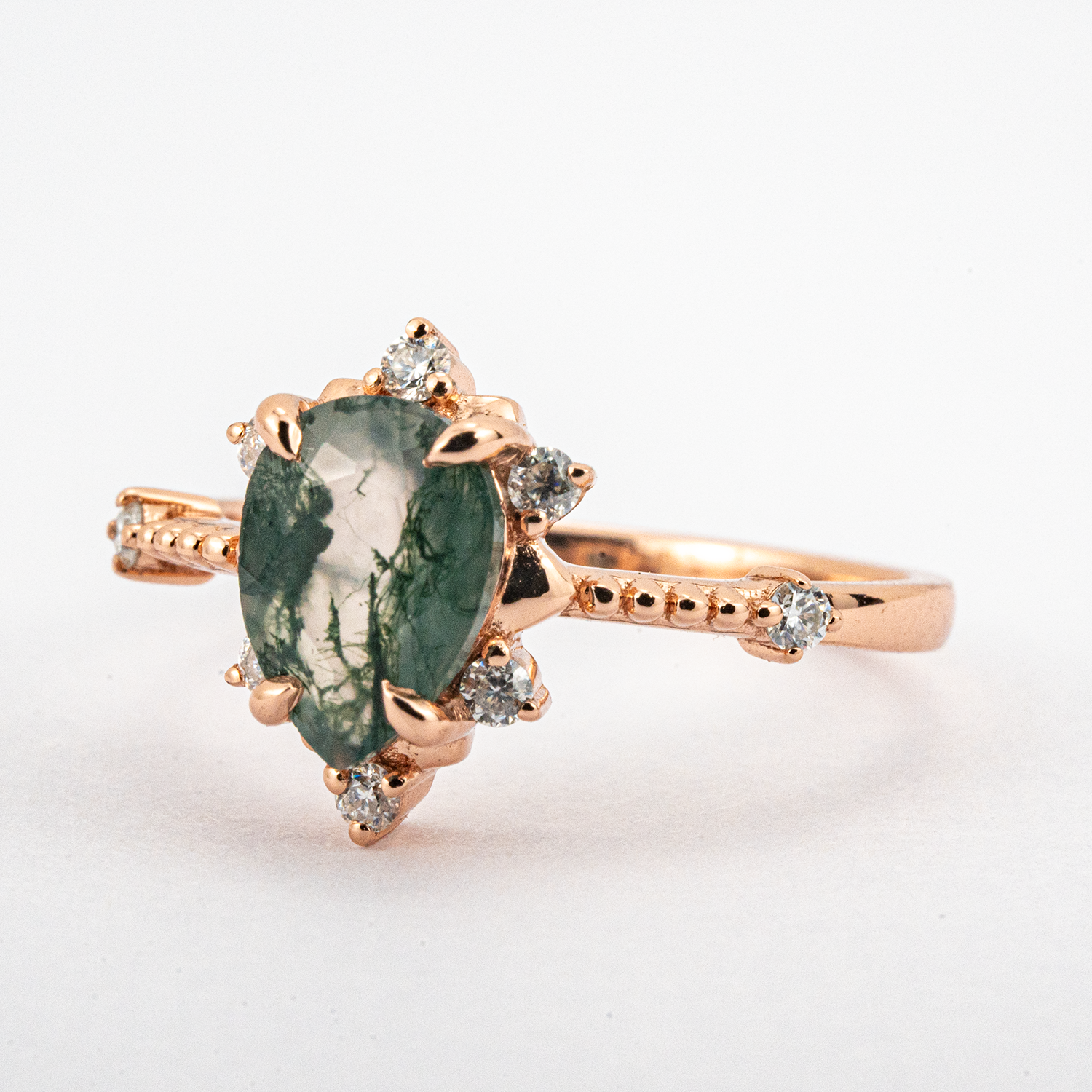 Unique Pear Moss Agate Engagement Ring - Elegant Gemstone Accessory