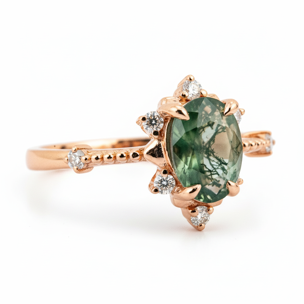 Product view of Pear Moss Agate Engagement Ring in Gold