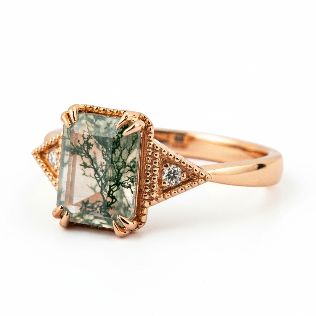 Beautiful Square Moss Agate Ring - Unique, Stunning, Nature-Inspired
