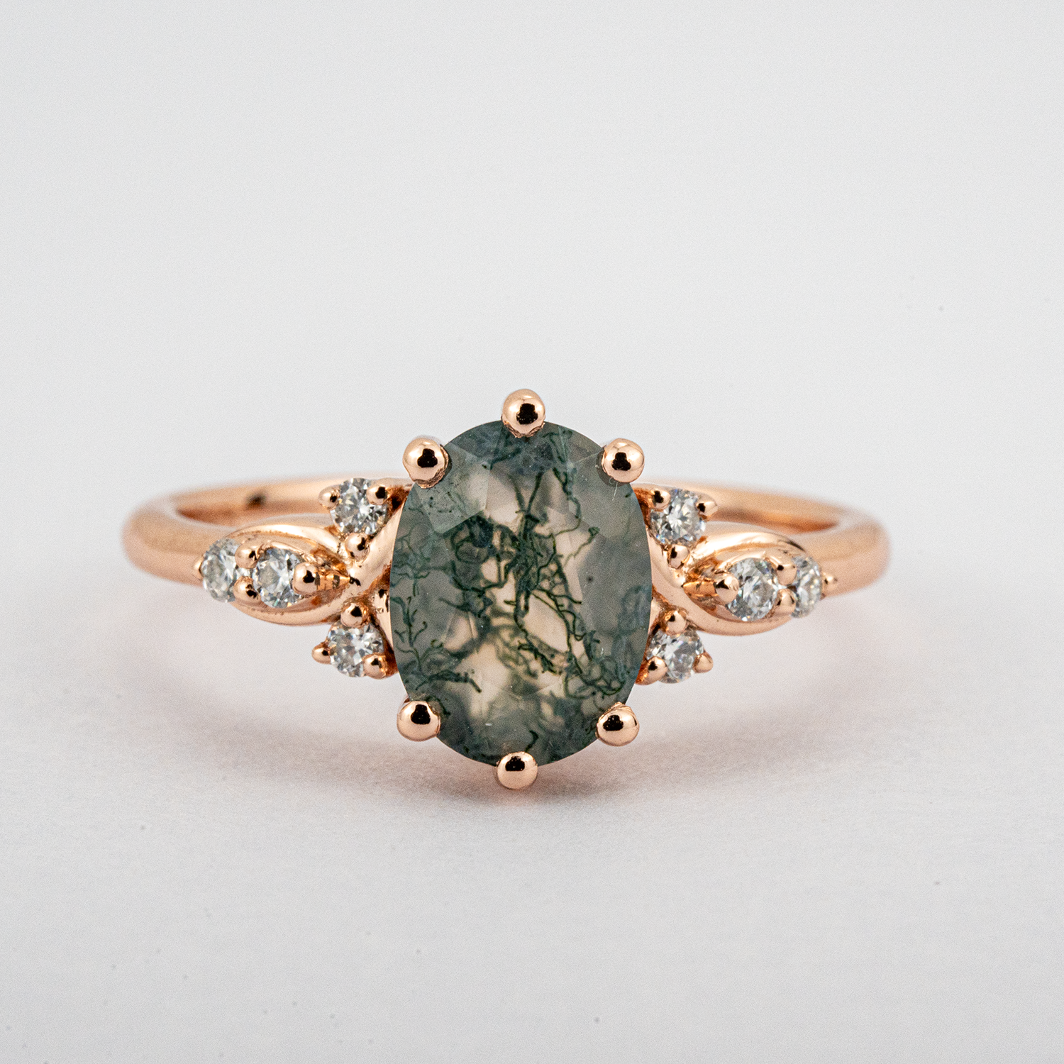 Oval Moss Agate Ring - Stunning Nature Inspired Jewelry in Rose Gold for an Elegant Look