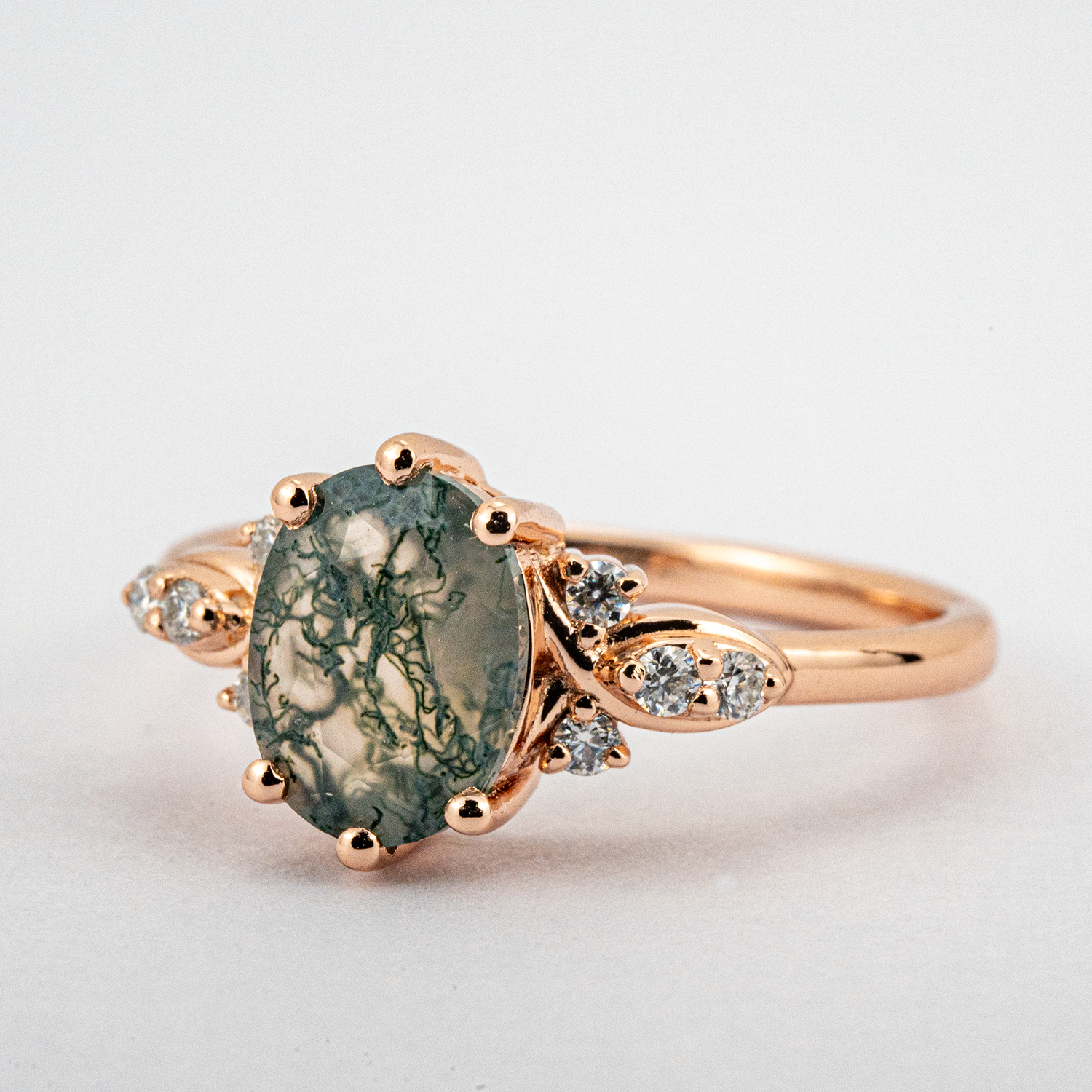 Oval Moss Agate Ring - Stunning Nature Inspired Jewelry in Rose Gold for an Elegant Look