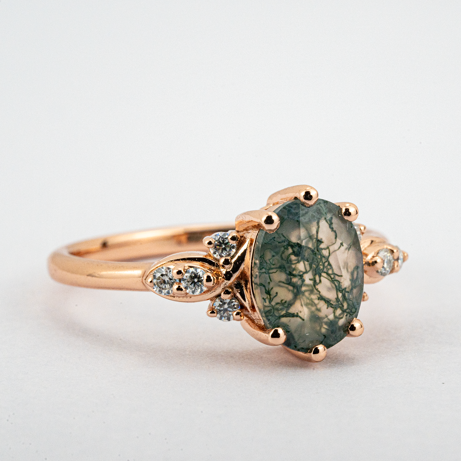 Oval Moss Agate Ring - Stunning Nature Inspired Jewelry in Rose Gold for an Elegant Look