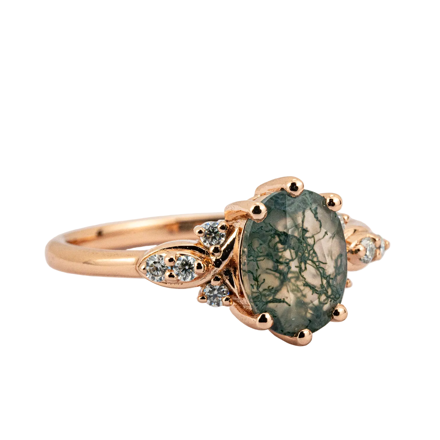 Product view of Oval Moss Agate Engagement Ring in Gold