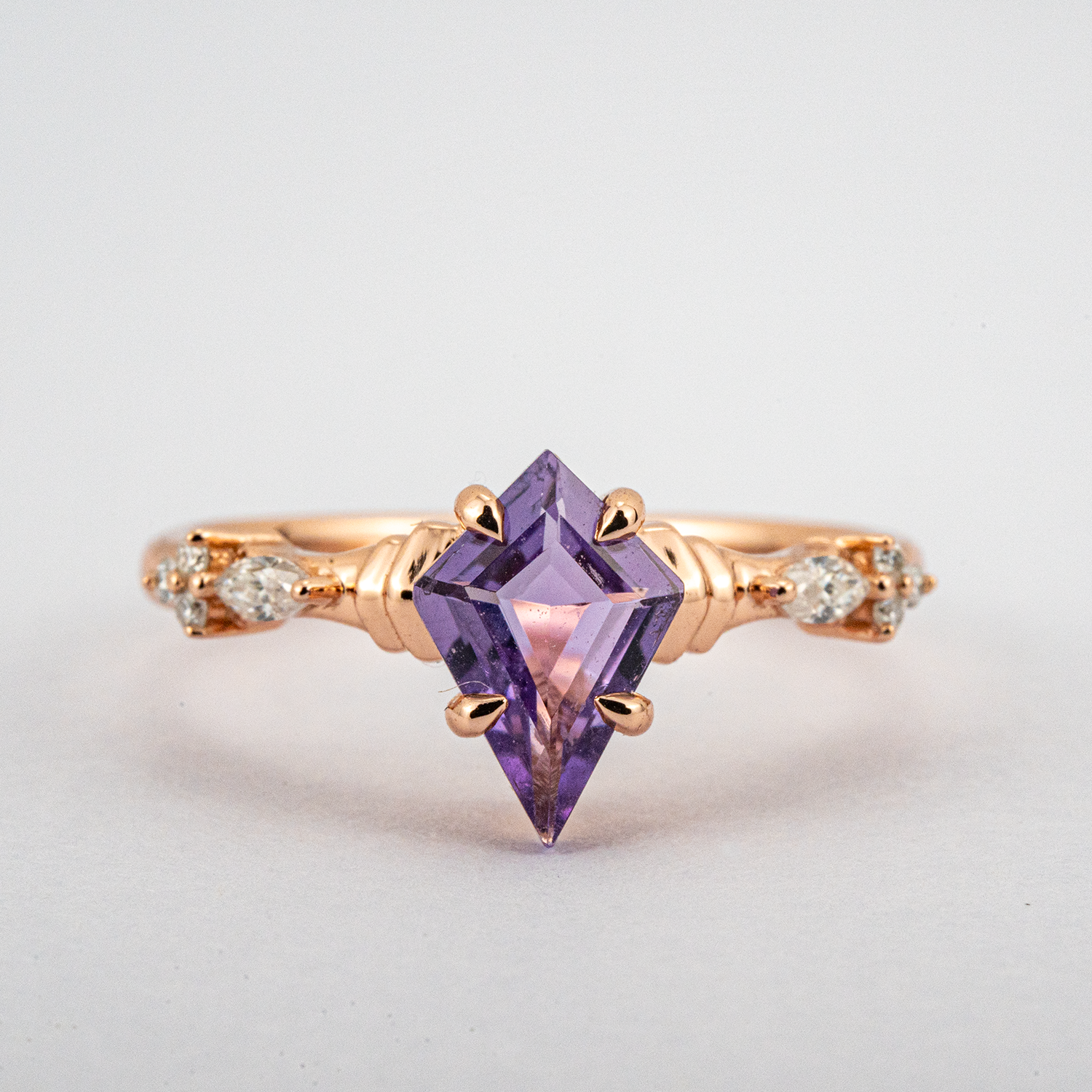 Kite Amethyst Ring crafted for engagement, perfect anniversary gift.