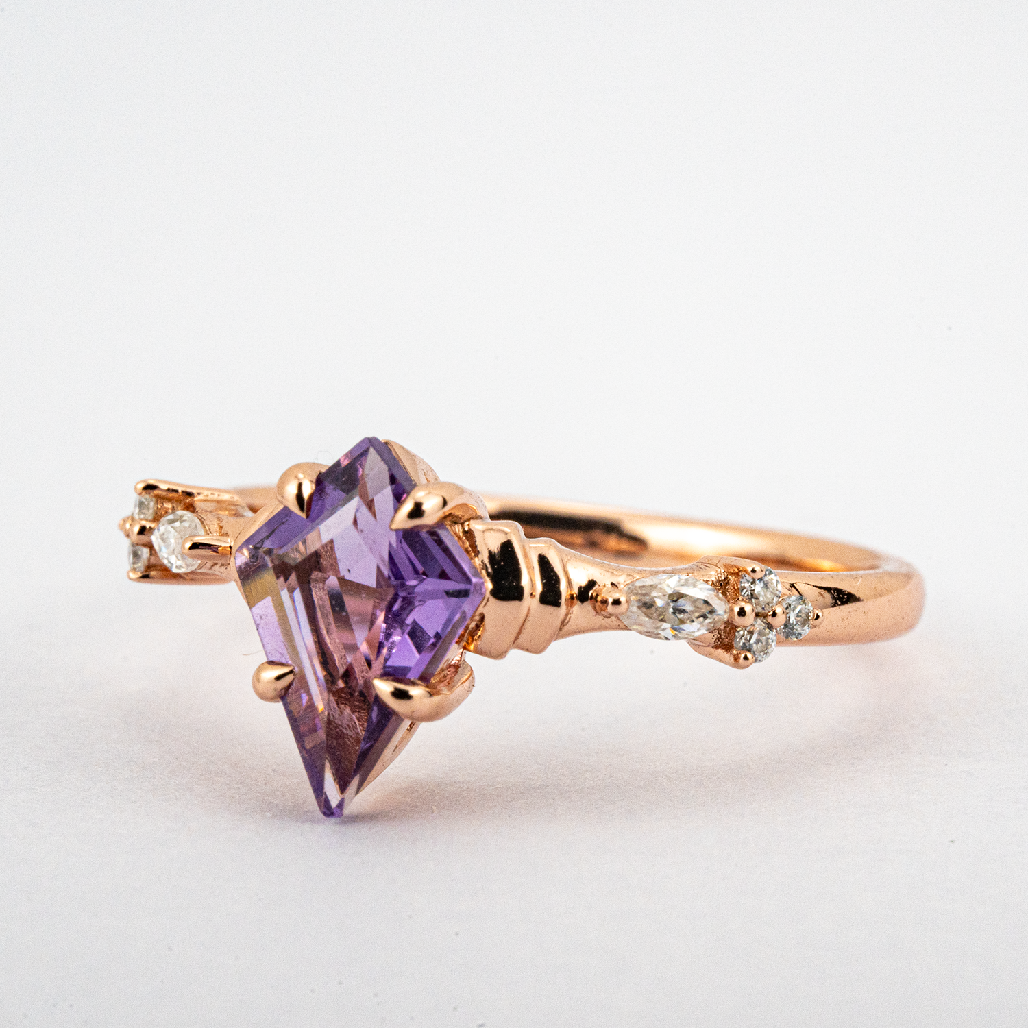 Kite Amethyst Ring crafted for engagement, perfect anniversary gift.