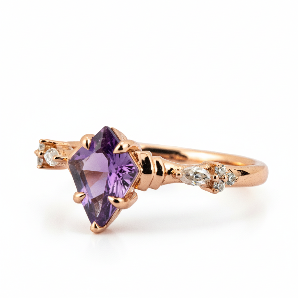 Product view of Kite Cut Amethyst Ring in Gold