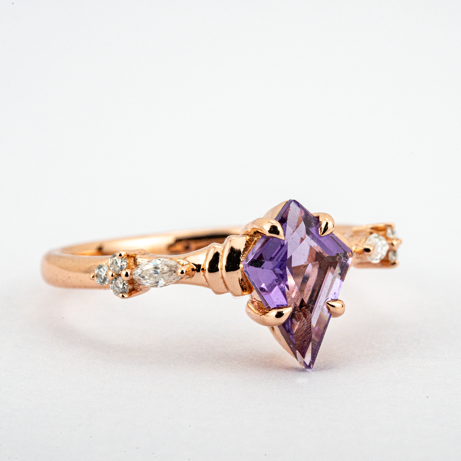 Kite Amethyst Ring crafted for engagement, perfect anniversary gift.