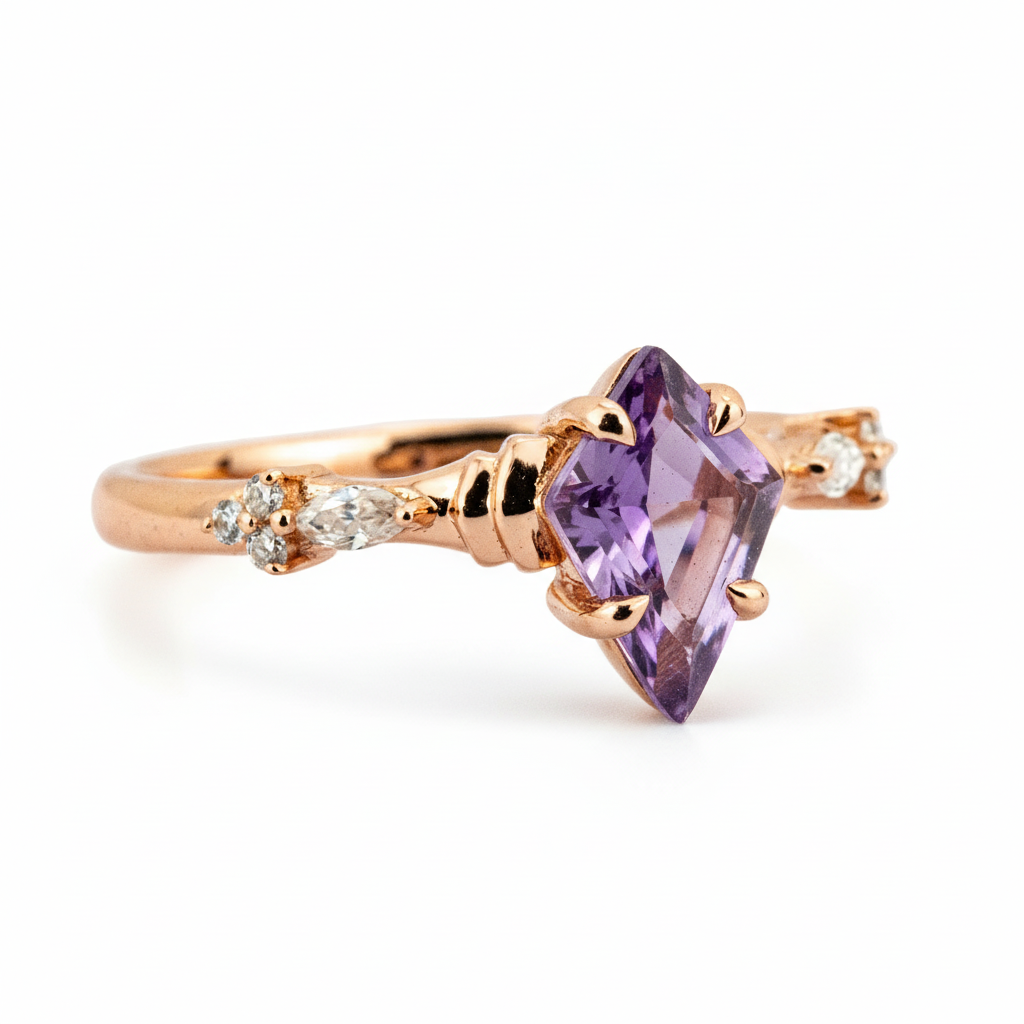 Product view of Kite Cut Amethyst Ring in Gold