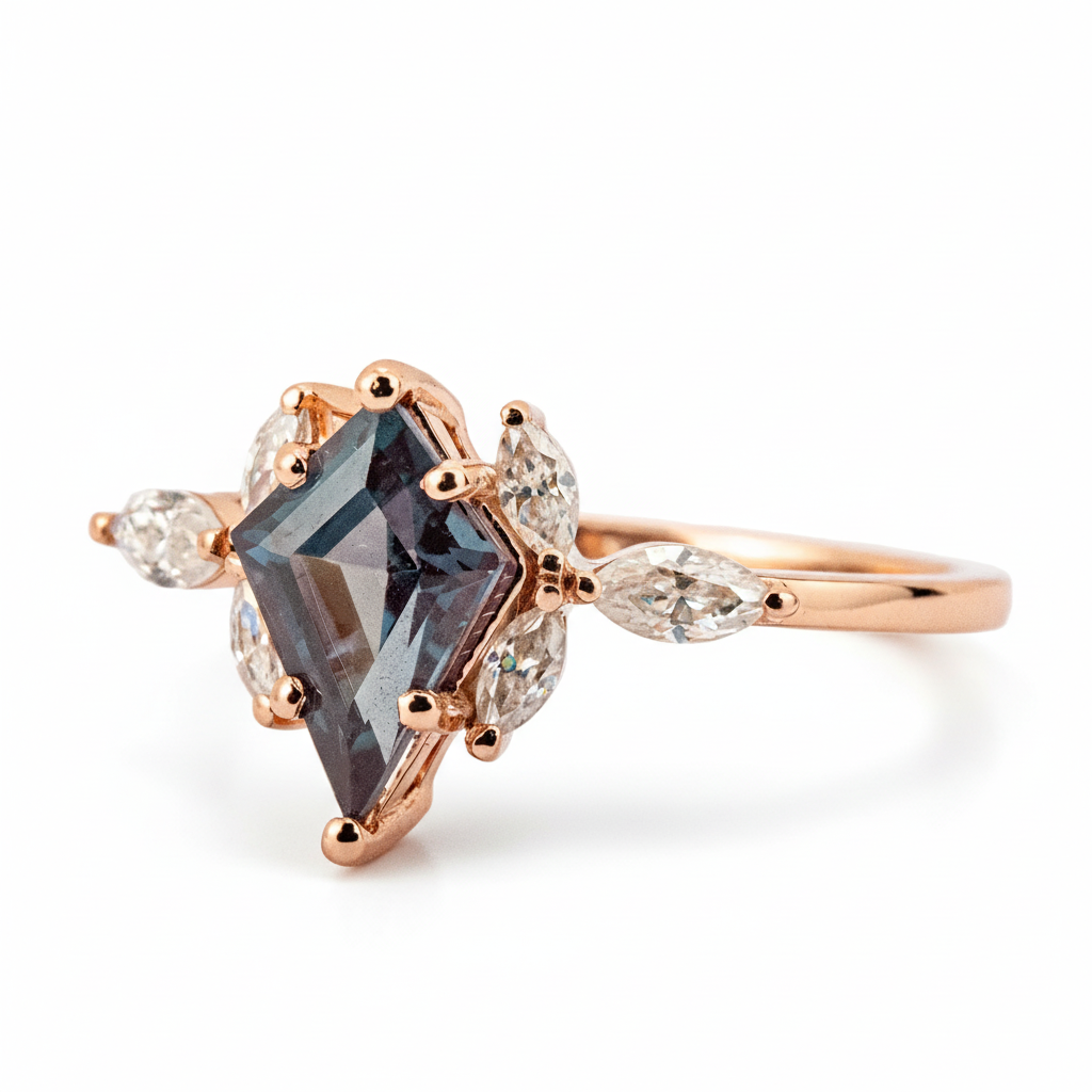 Product view of Kite Cut Alexandrite Ring in Rose Gold