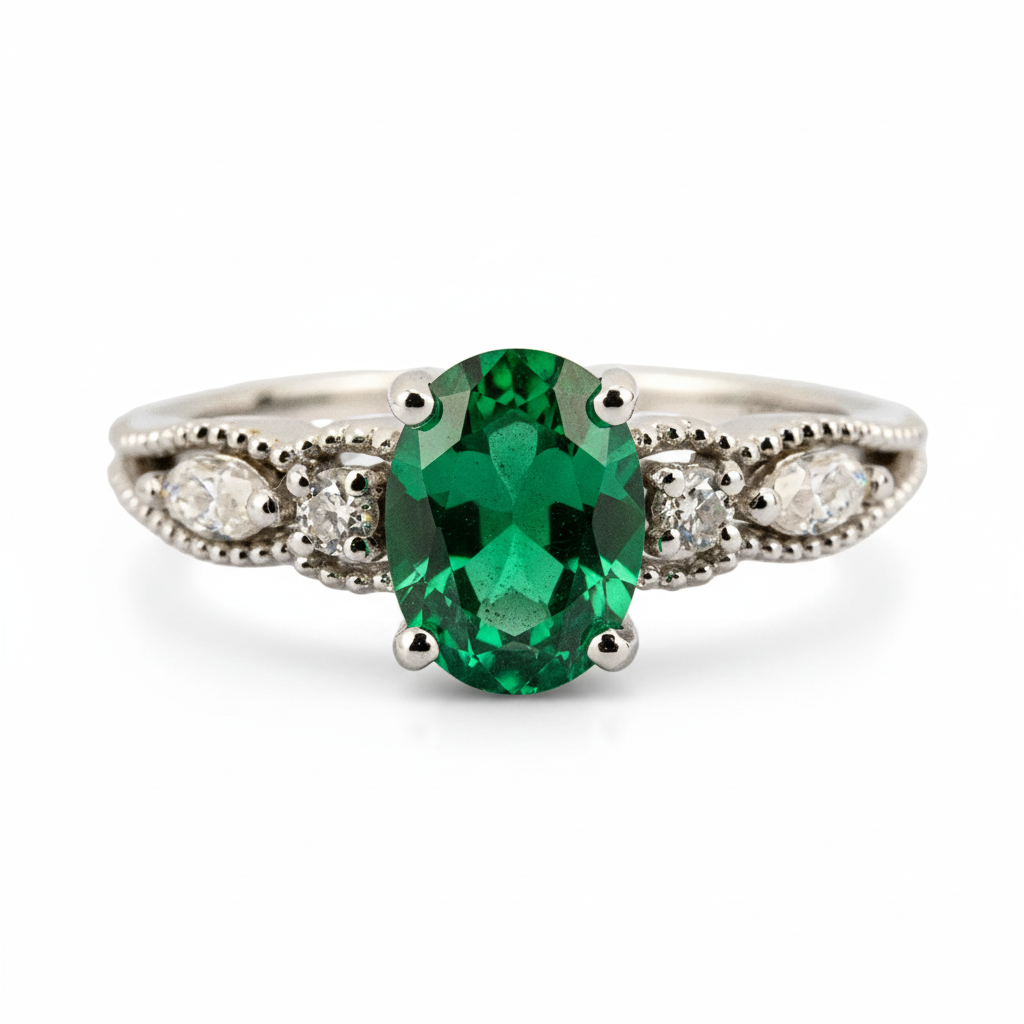 Front view of Oval Emerald Ring in Gold
