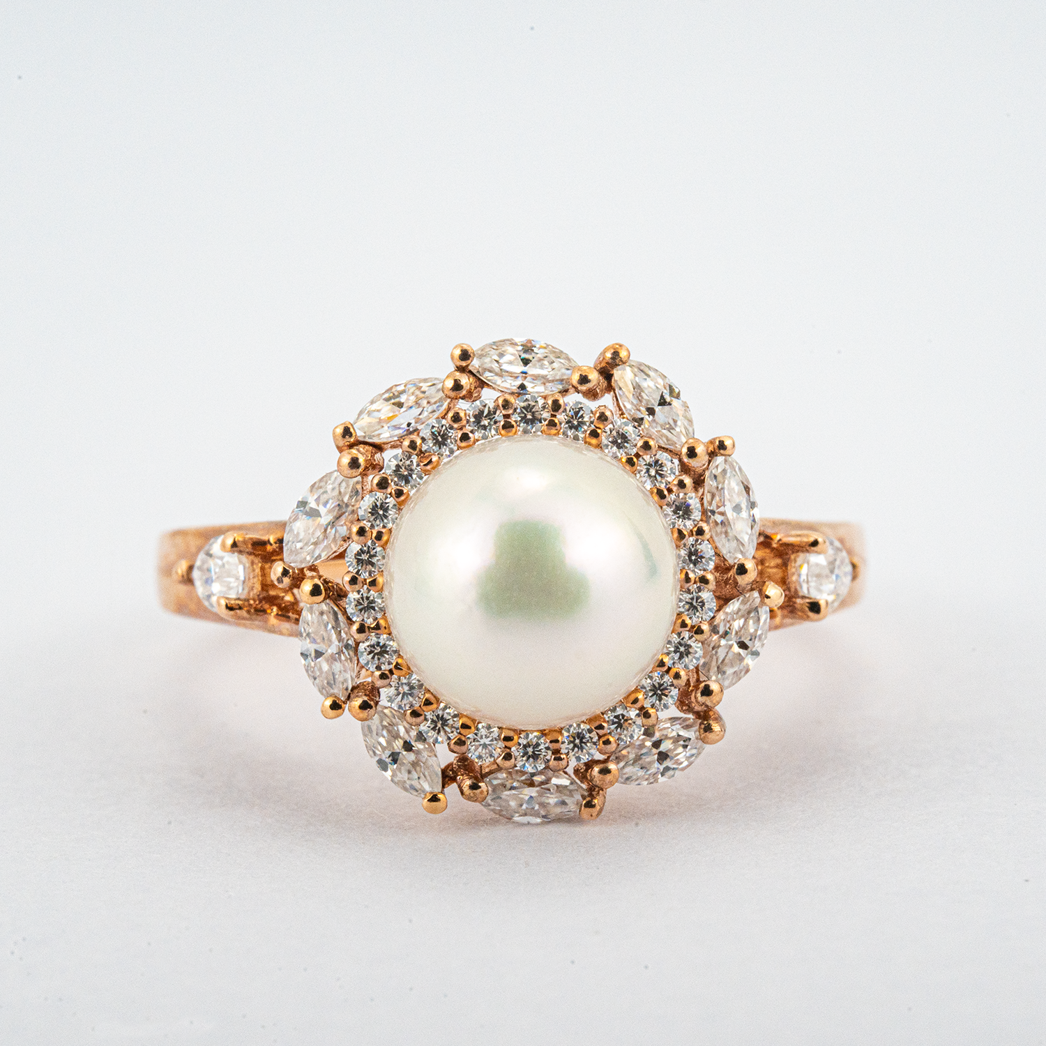 Vintage Pearl Engagement Ring Moissanite.