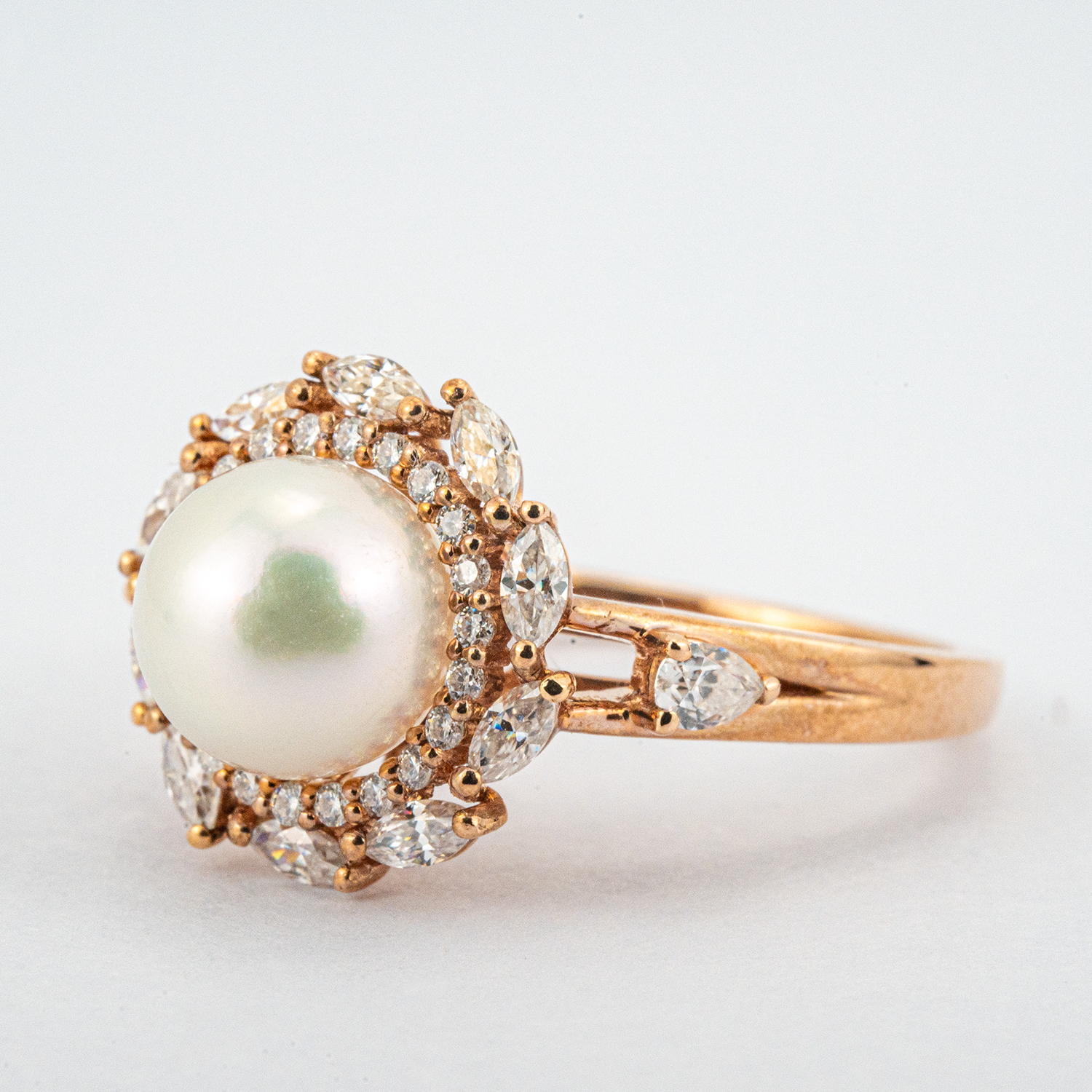 Vintage Pearl Engagement Ring Moissanite.