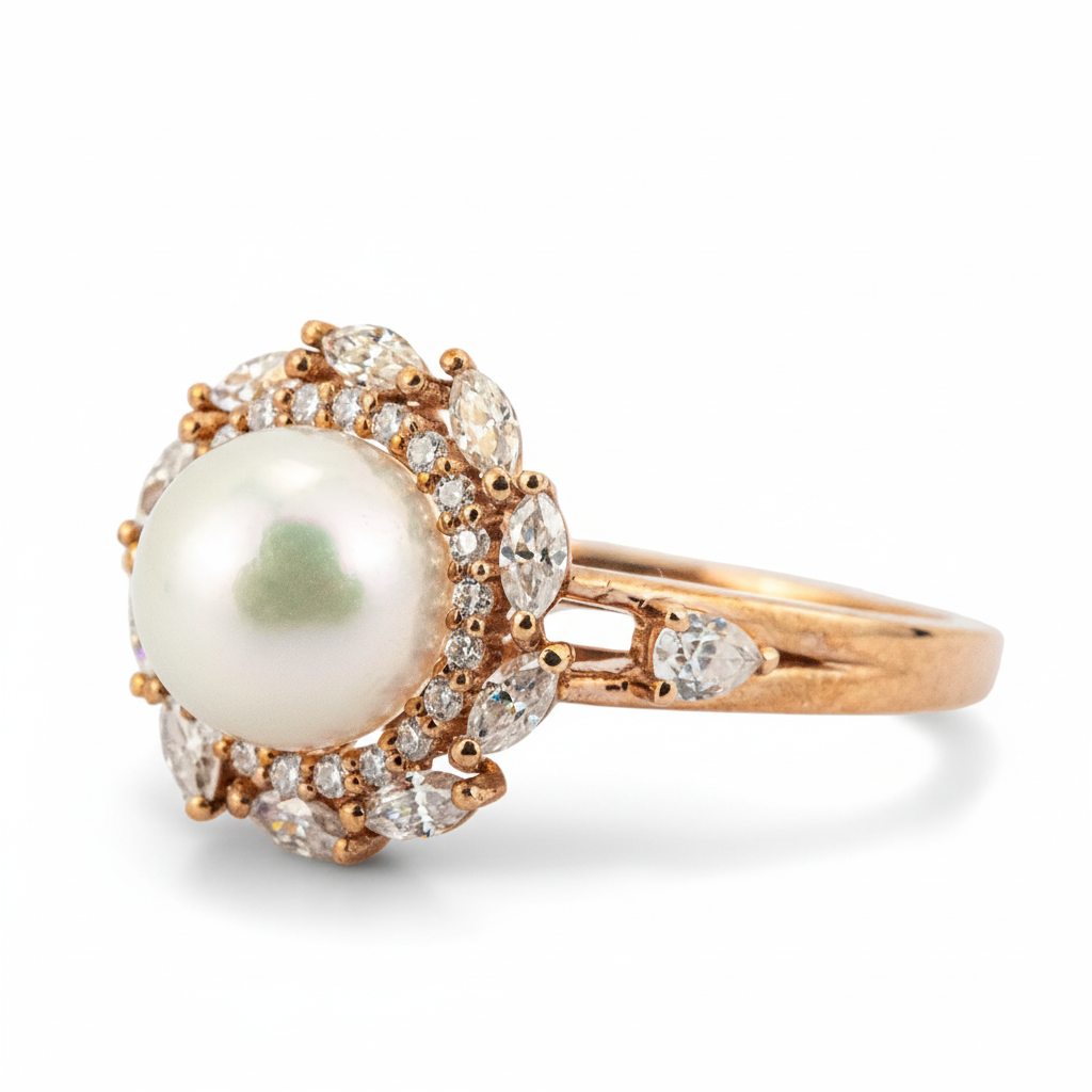 Product view of Pear Pearl Engagement Ring in Gold