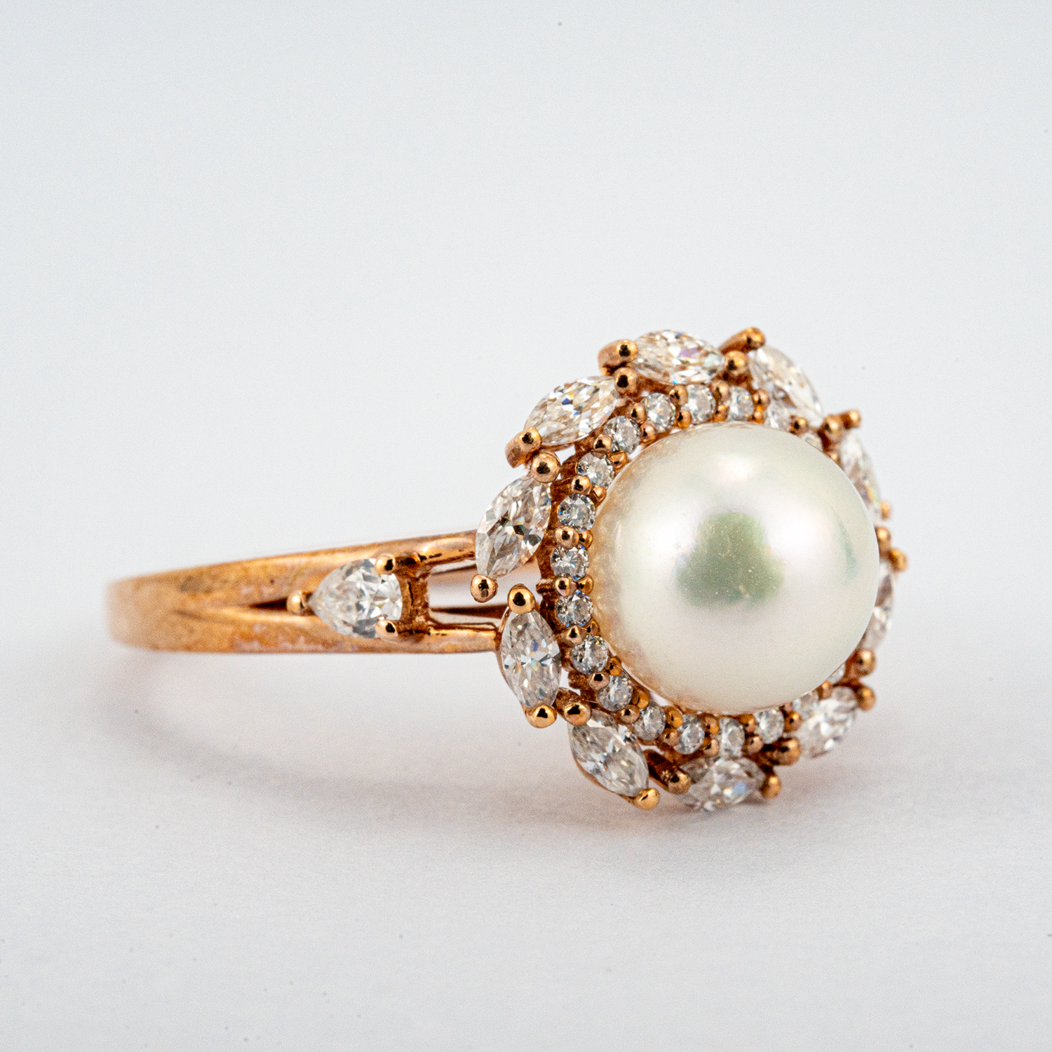 Vintage Pearl Engagement Ring Moissanite.