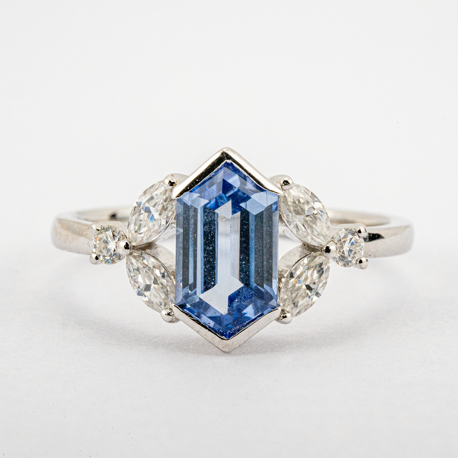 Elegant Long Hexagonal Sapphire Vintage Ring - Luxury Engagement Jewelry