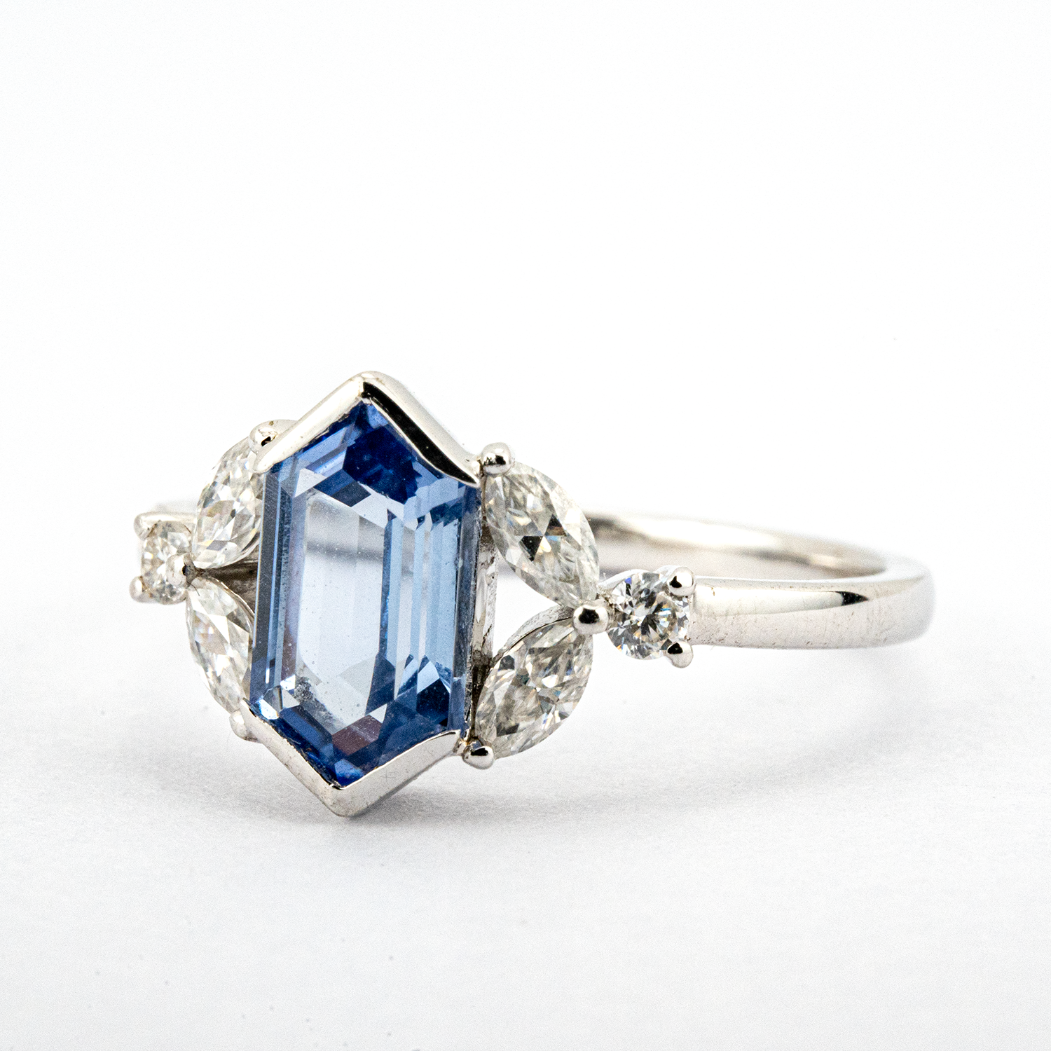 Elegant Long Hexagonal Sapphire Vintage Ring - Luxury Engagement Jewelry