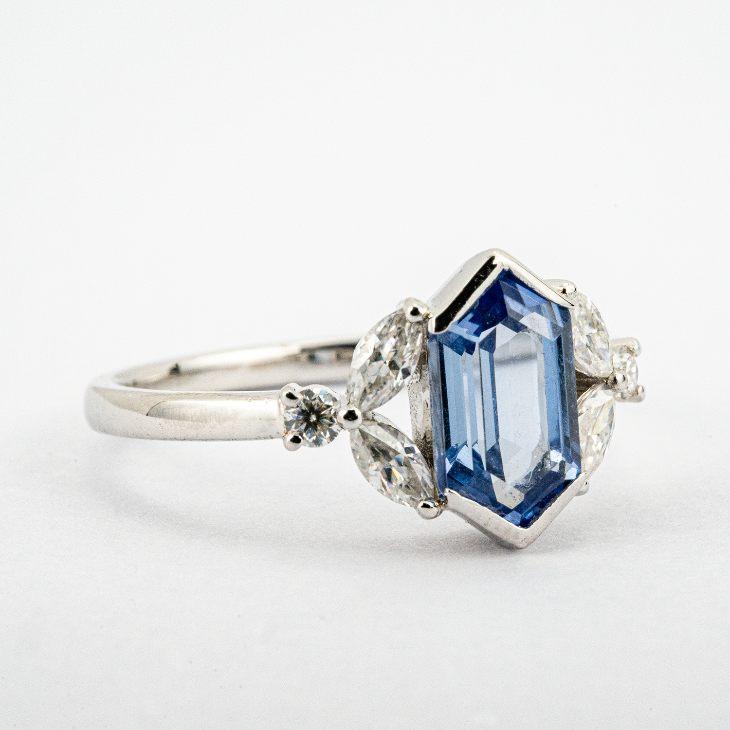 Elegant Long Hexagonal Sapphire Vintage Ring - Luxury Engagement Jewelry