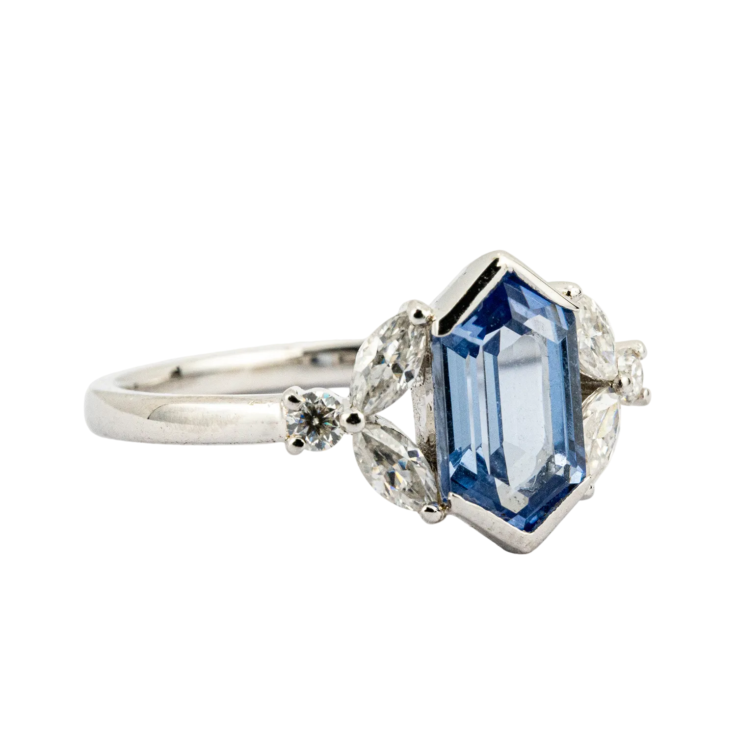 Product view of Long Hexagon Lab Sapphire Ring in Gold