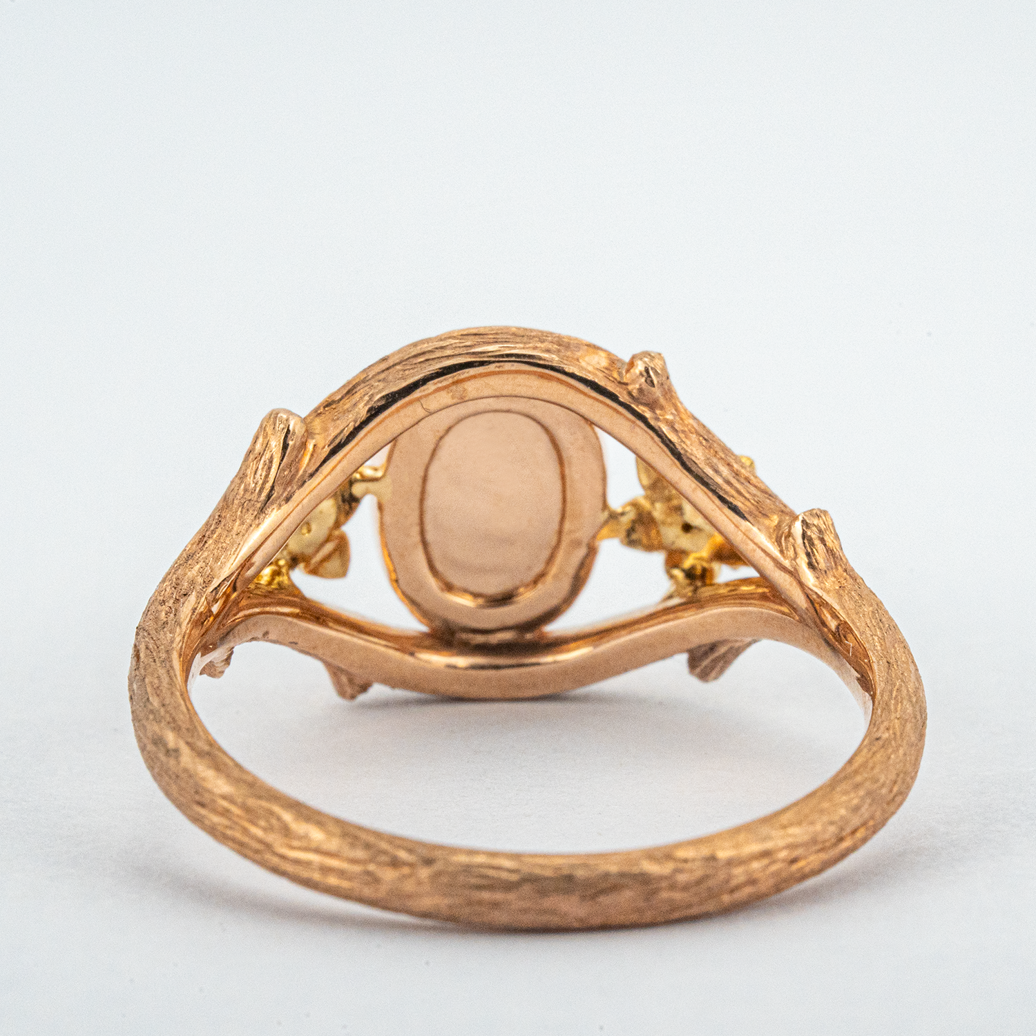 Handmade Sunstone Texture Gold Leaf Ring Engagement/Wedding.