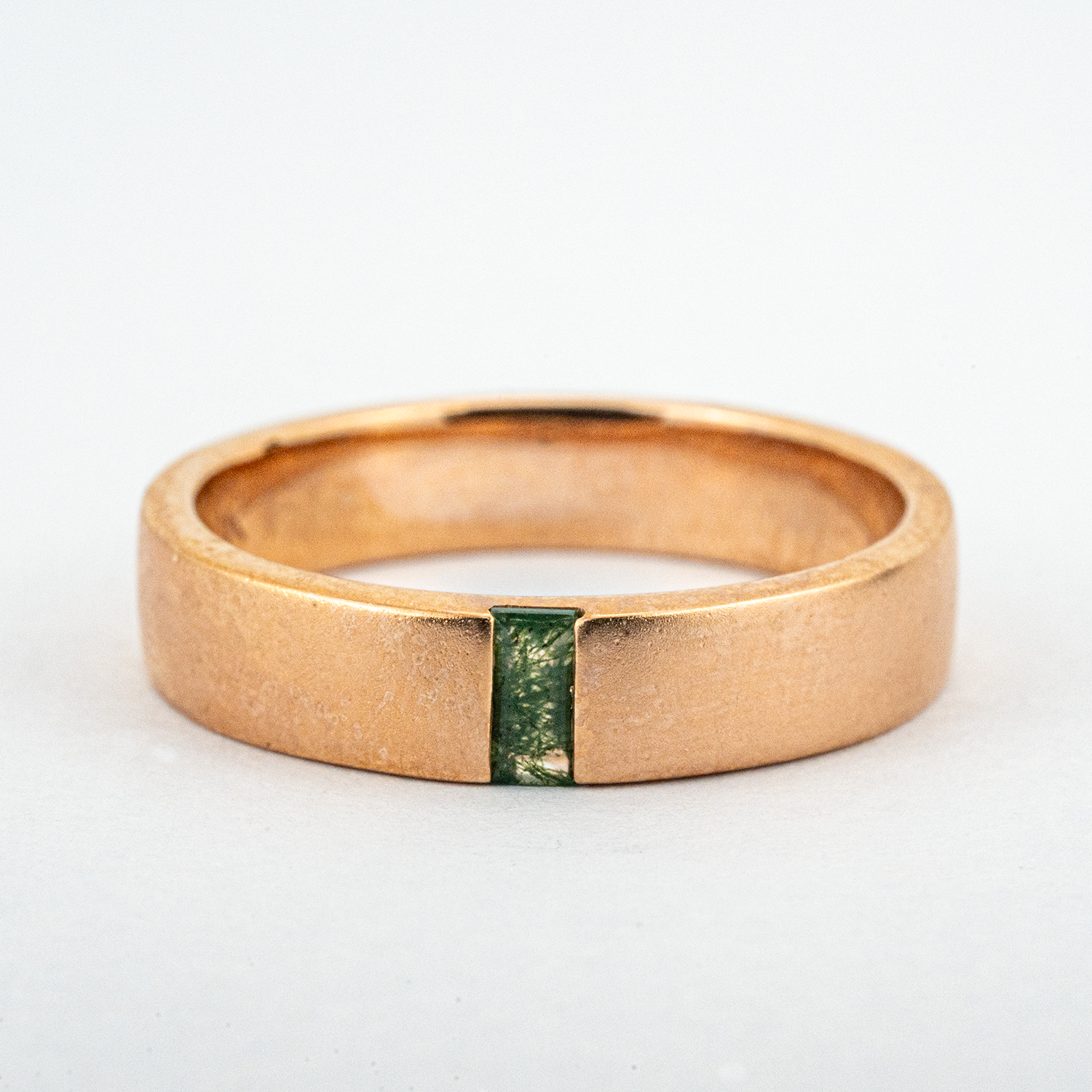 Square Moss Agate Ring Vintage Band Unique Engagement Jewelry