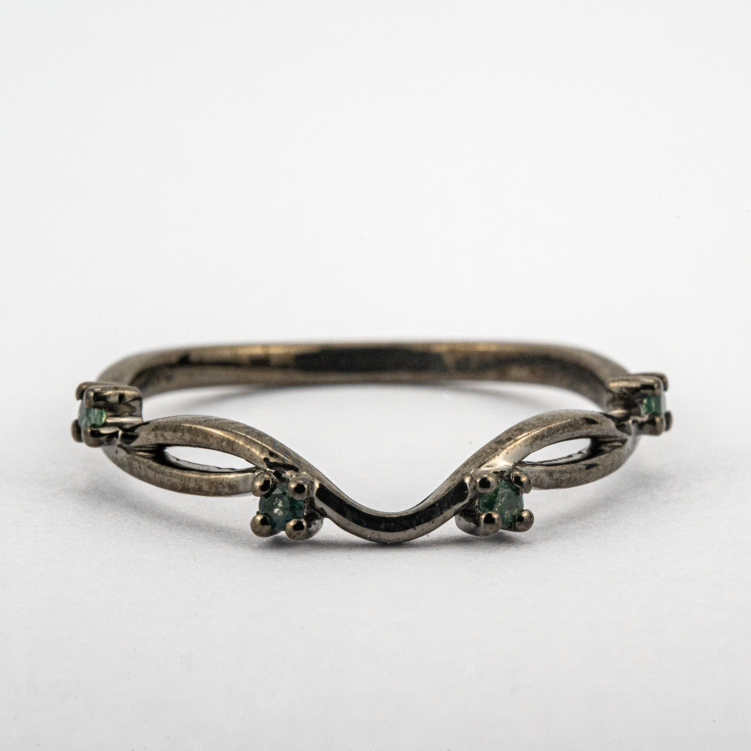 Oval Moss Agate Leaf Ring - Unique Nature Inspired Black Gold Ring Set