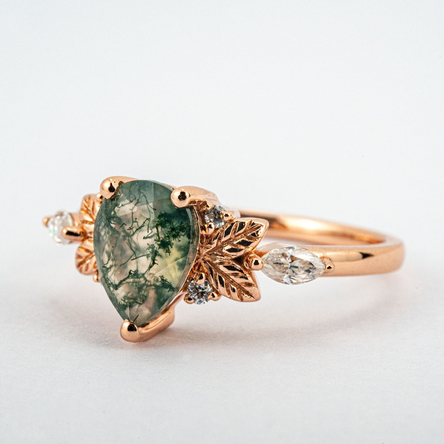 Handcrafted Unique Ring with Moissanite - Botanical Inspired Design