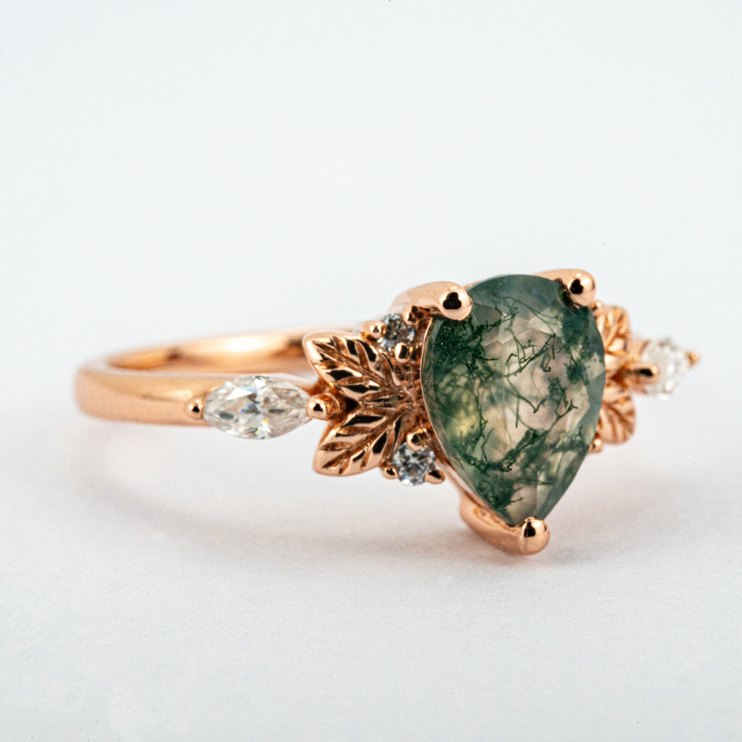 Handcrafted Unique Ring with Moissanite - Botanical Inspired Design