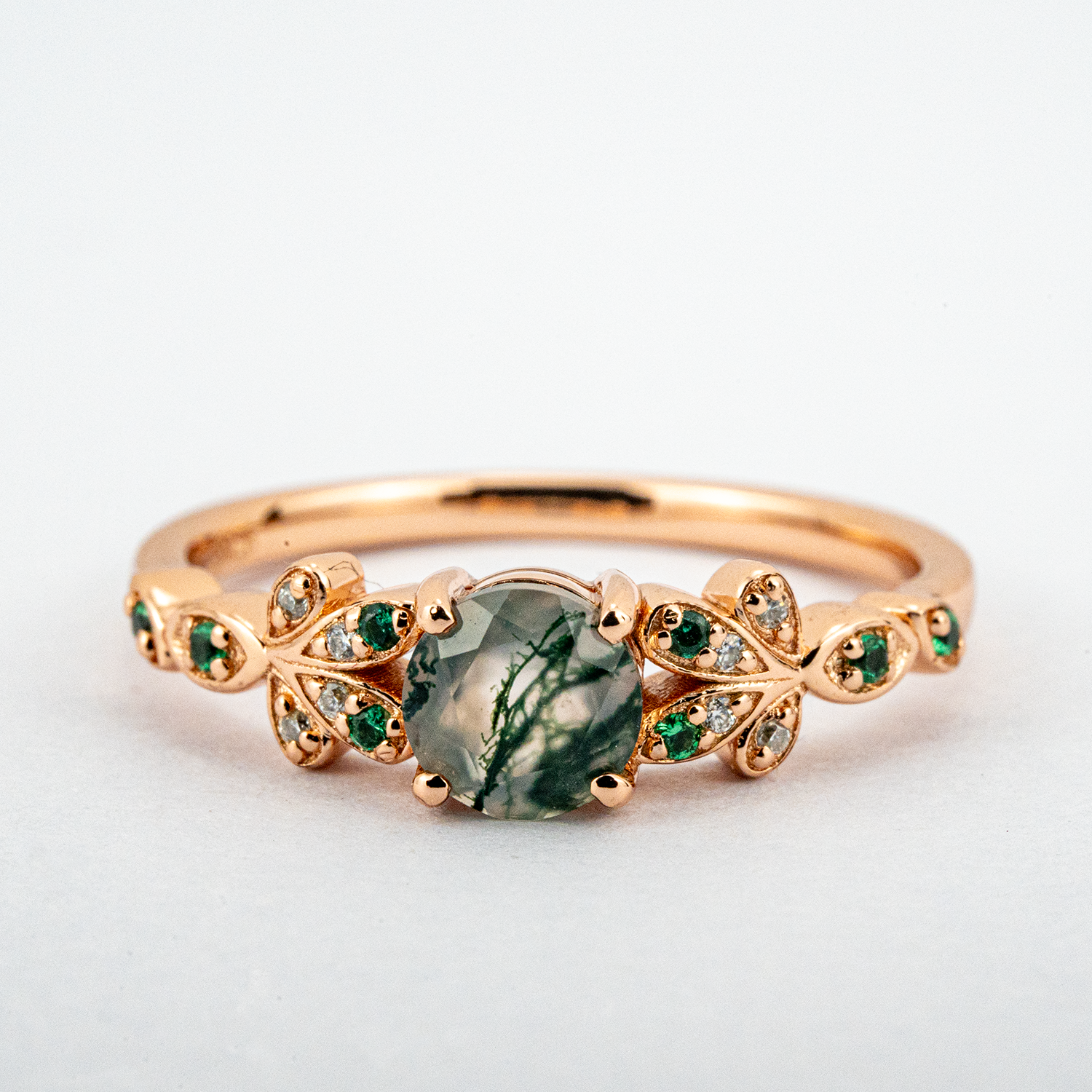 Round Moss Agate Rose Gold Ring.