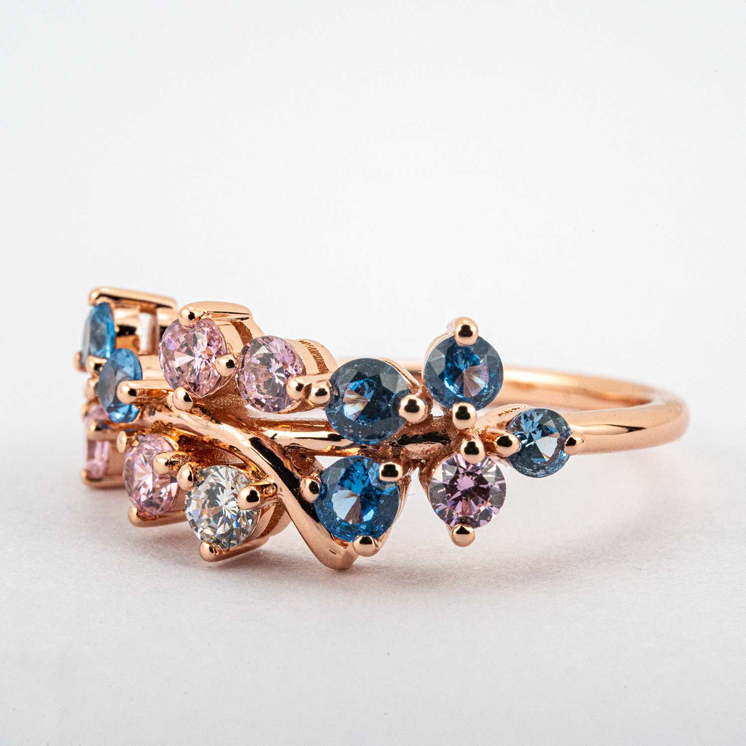 Colorful Gemstone Fantasy Engagement Ring With Moissanite.