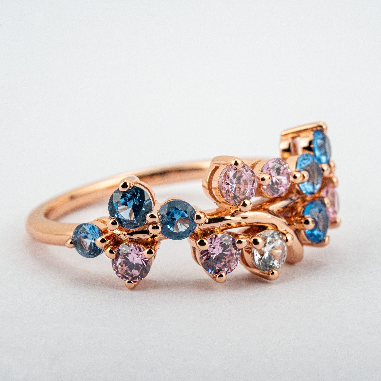 Colorful Gemstone Fantasy Engagement Ring With Moissanite.