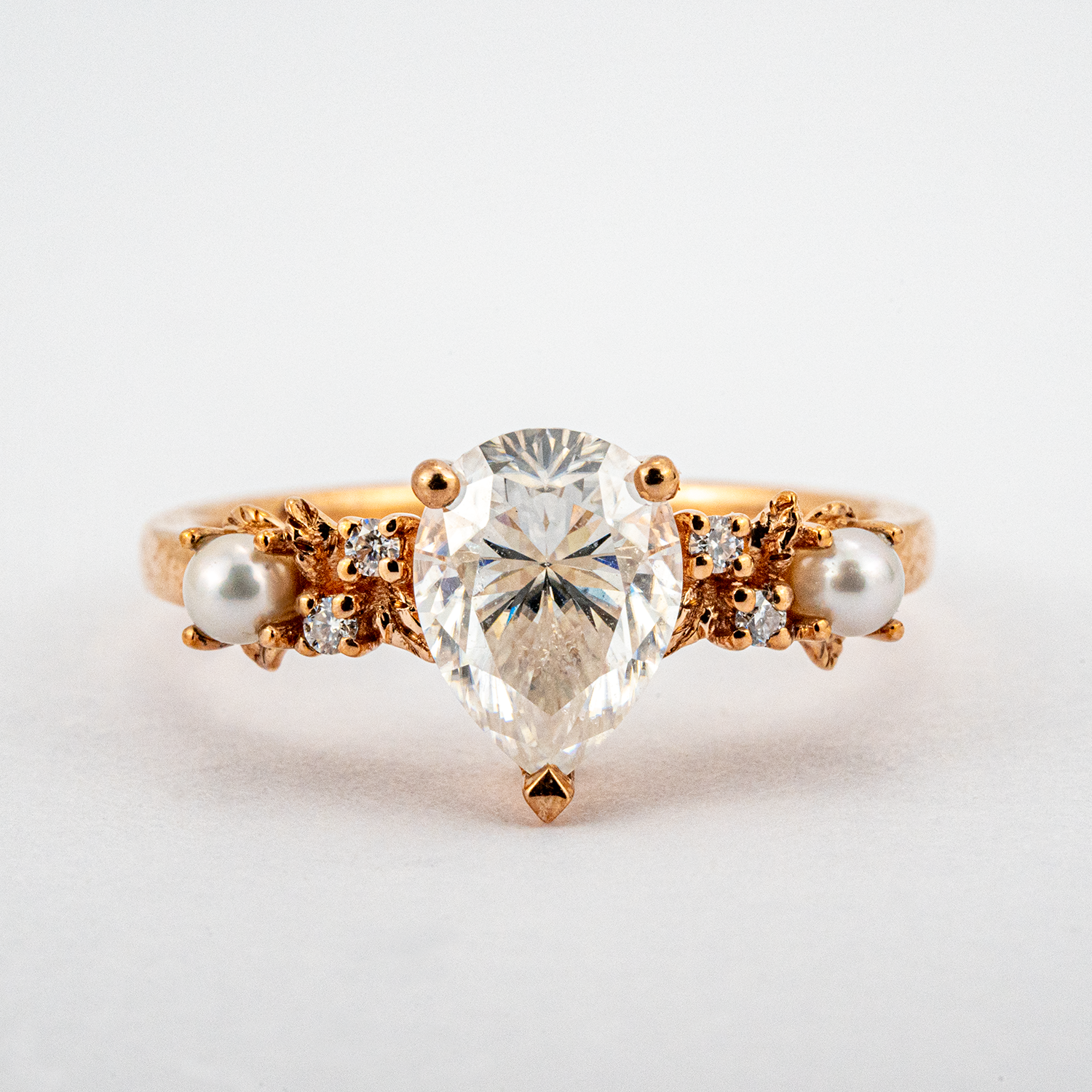 Pear Mossianite Engagement Ring with Pearl - Stunning Anniversary Rings