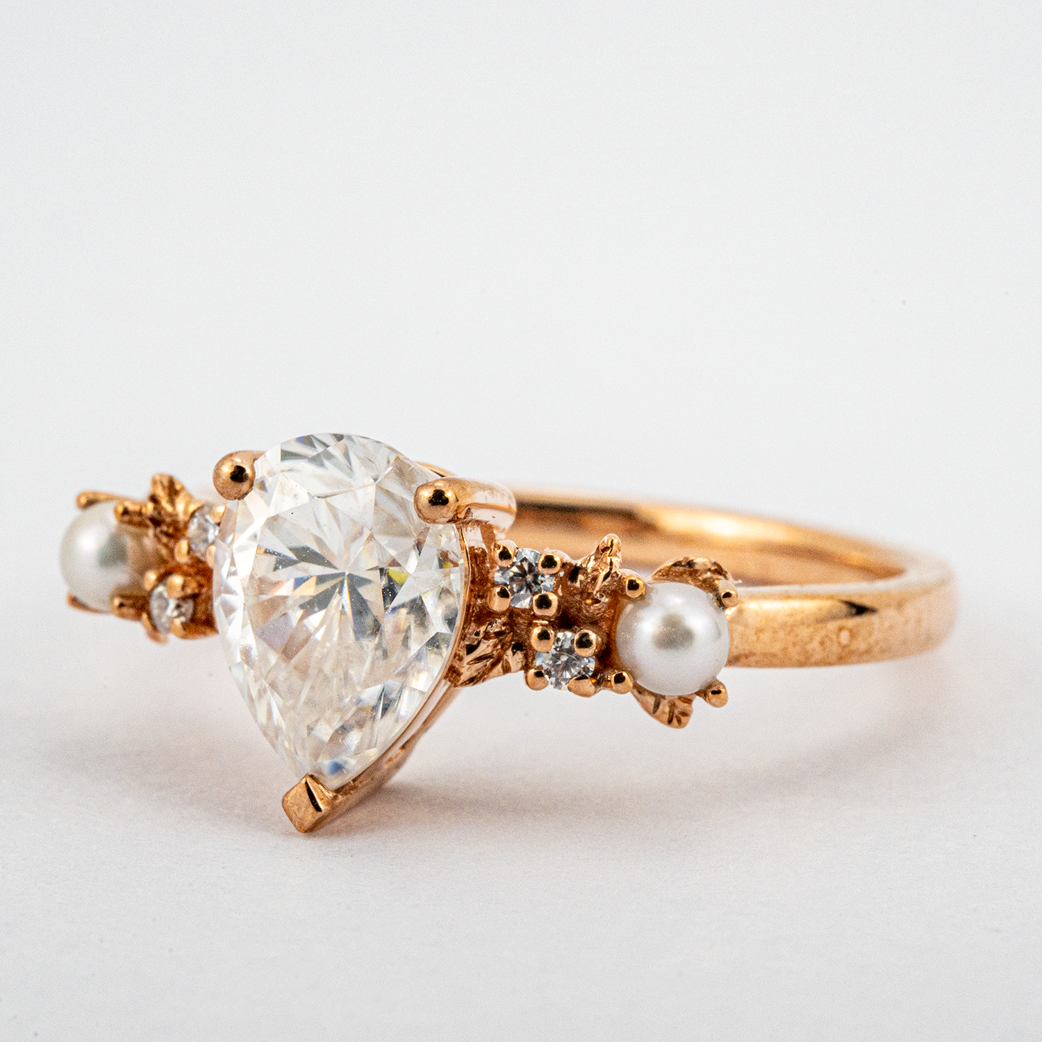 Pear Mossianite Engagement Ring with Pearl - Stunning Anniversary Rings