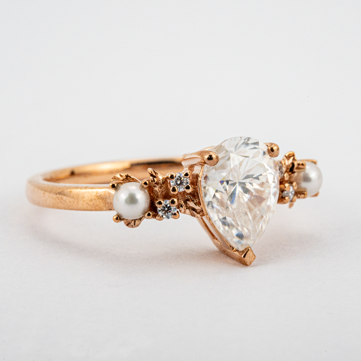 Pear Mossianite Engagement Ring with Pearl - Stunning Anniversary Rings