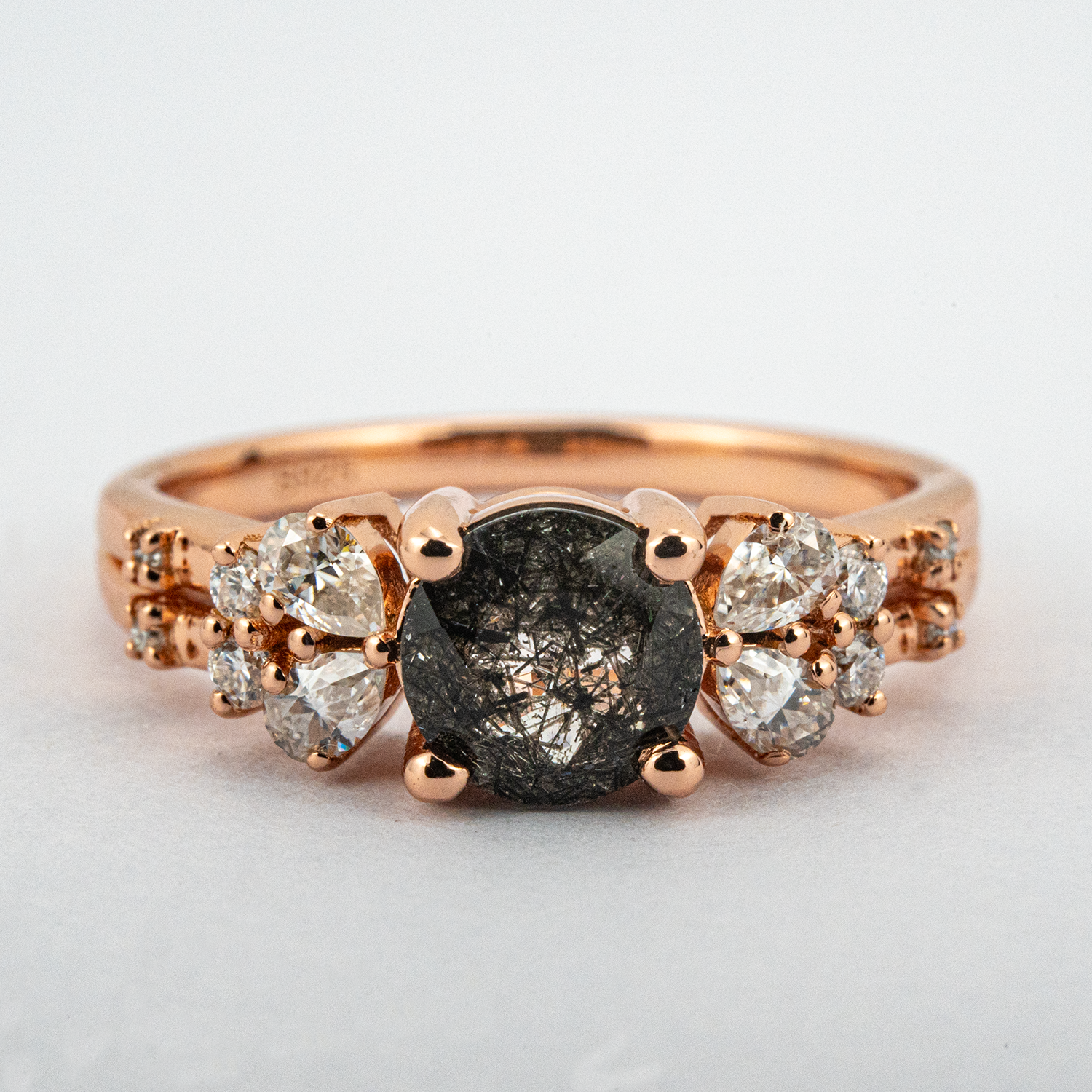 Black tourmaline combined with amethyst and lab alexandrite Ring.