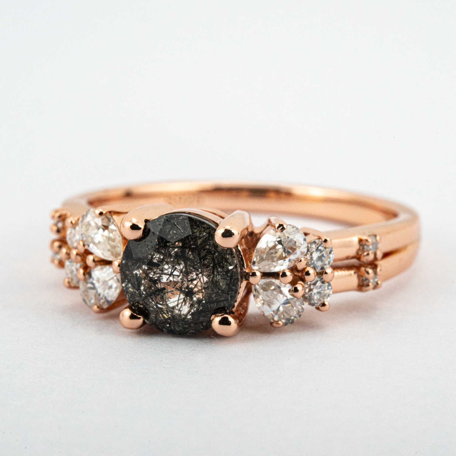 Black tourmaline combined with amethyst and lab alexandrite Ring.