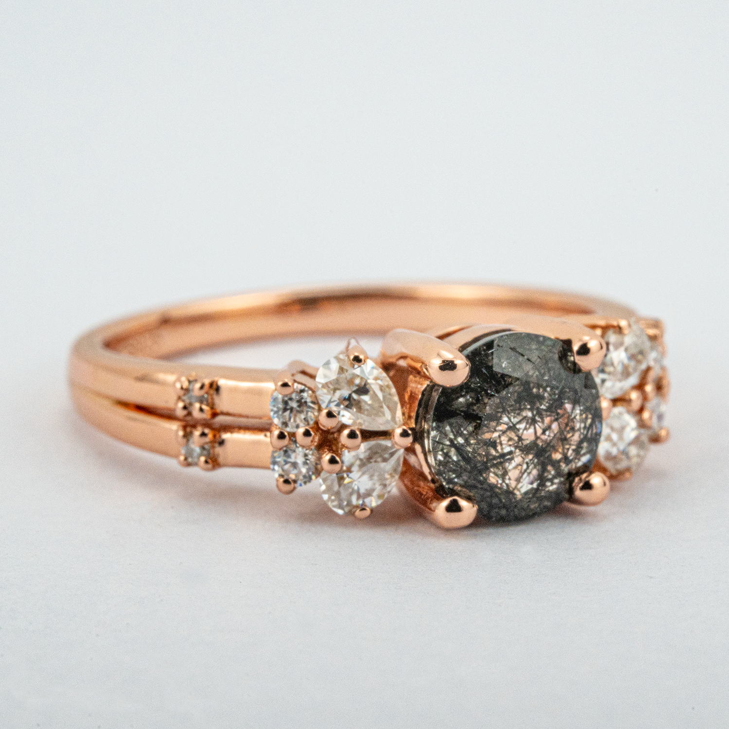 Black tourmaline combined with amethyst and lab alexandrite Ring.