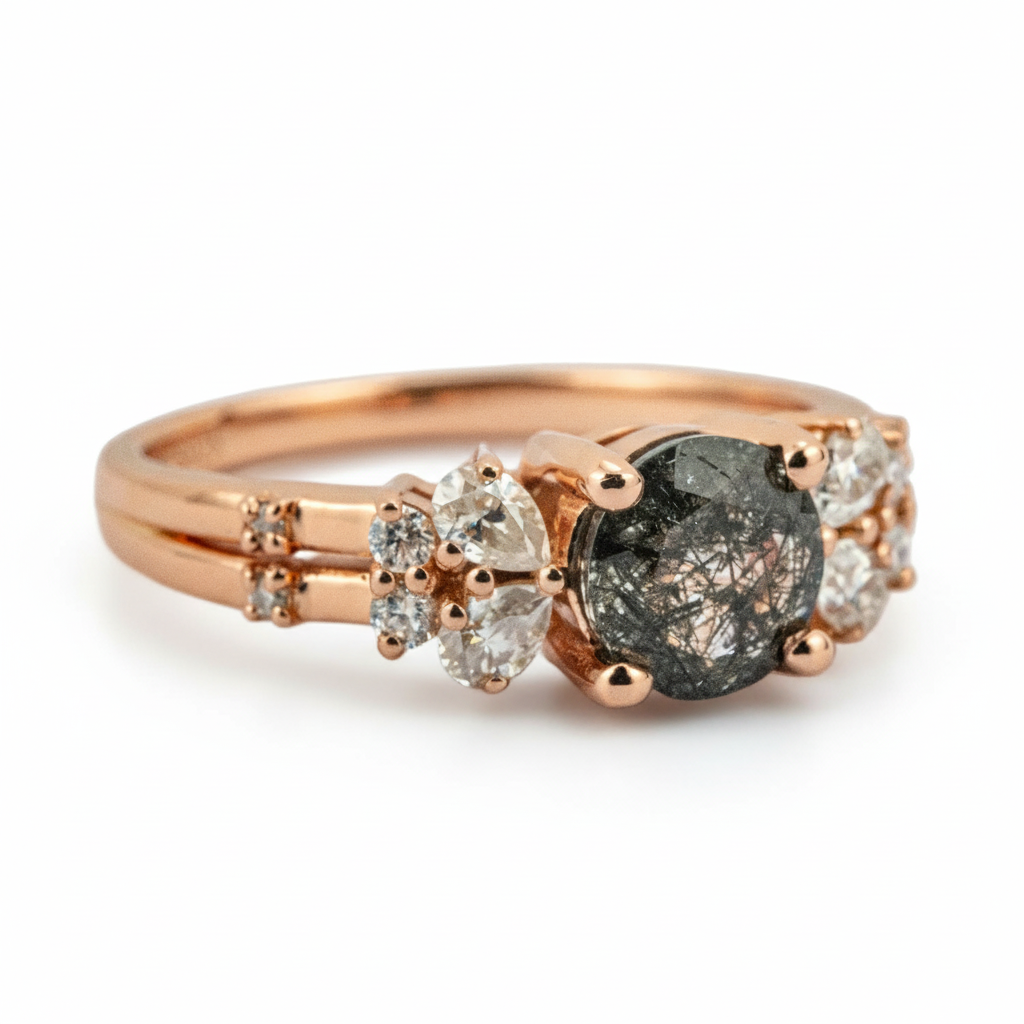 Product view of Black Rutilated Quartz Ring in Gold