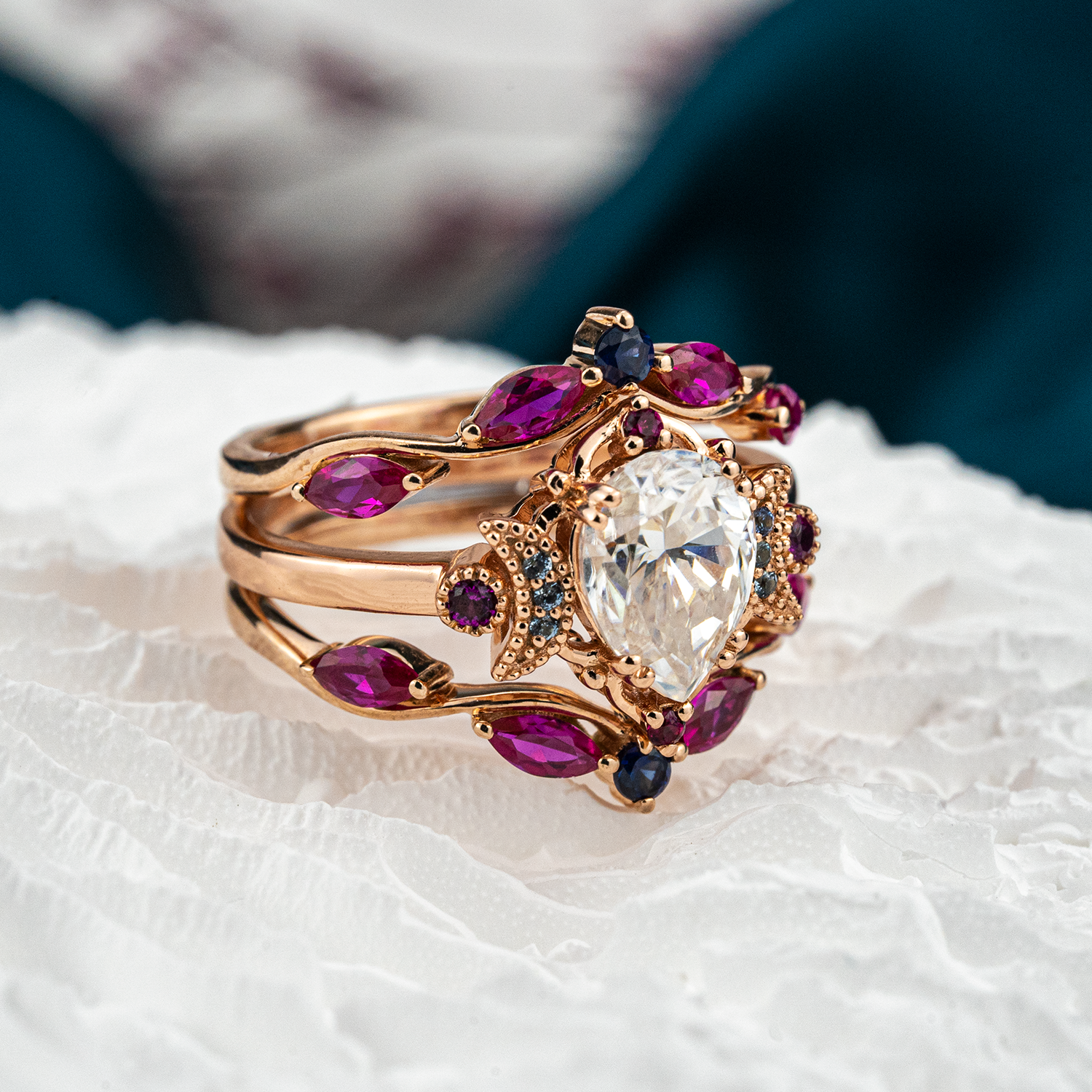 Luxurious Amethyst and Moissanite Wedding Ring Set