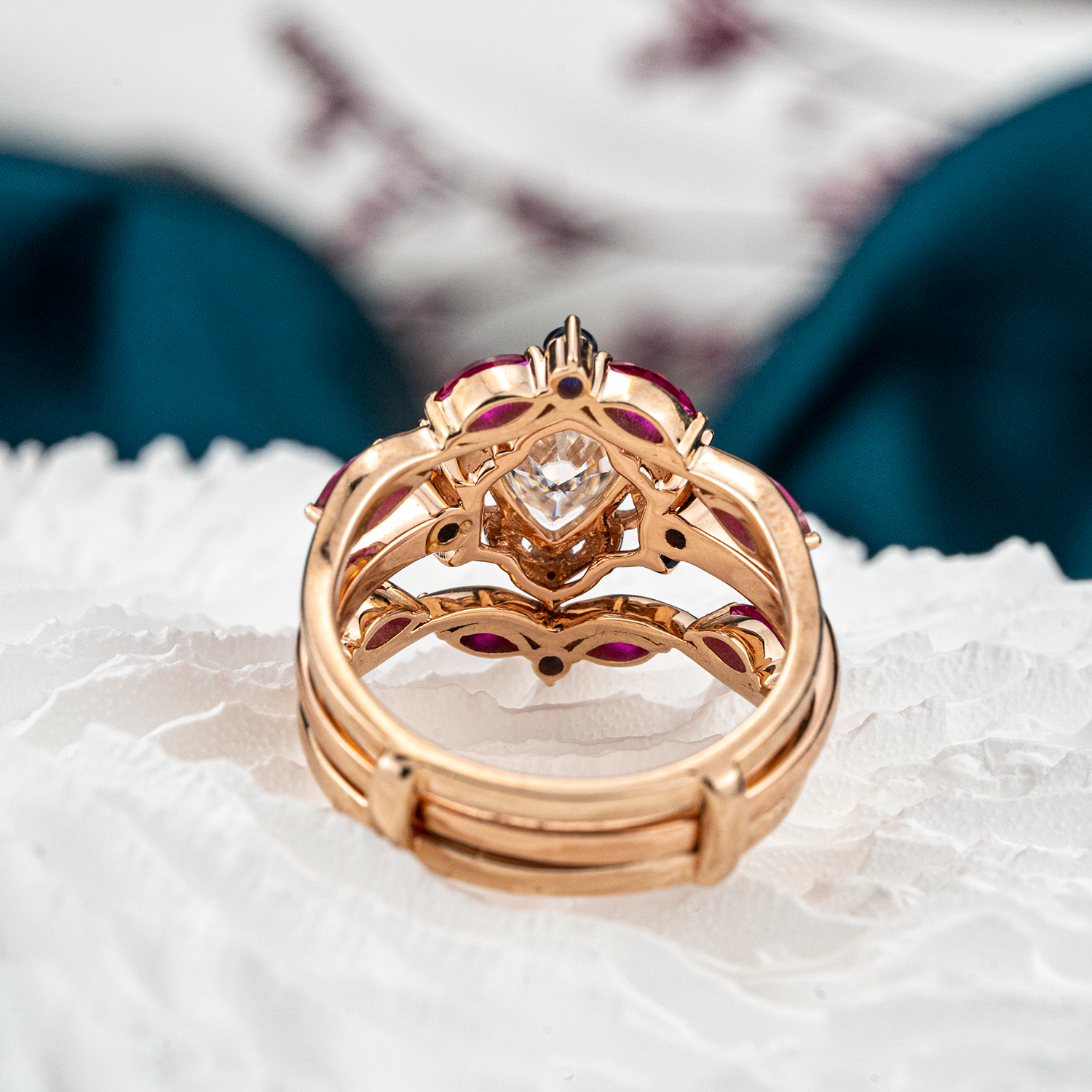 Luxurious Amethyst and Moissanite Wedding Ring Set