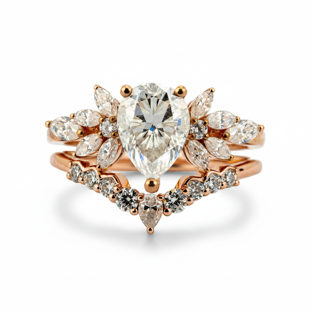 Exquisite pear moissanite ring set adorned with luxurious butterfly detail