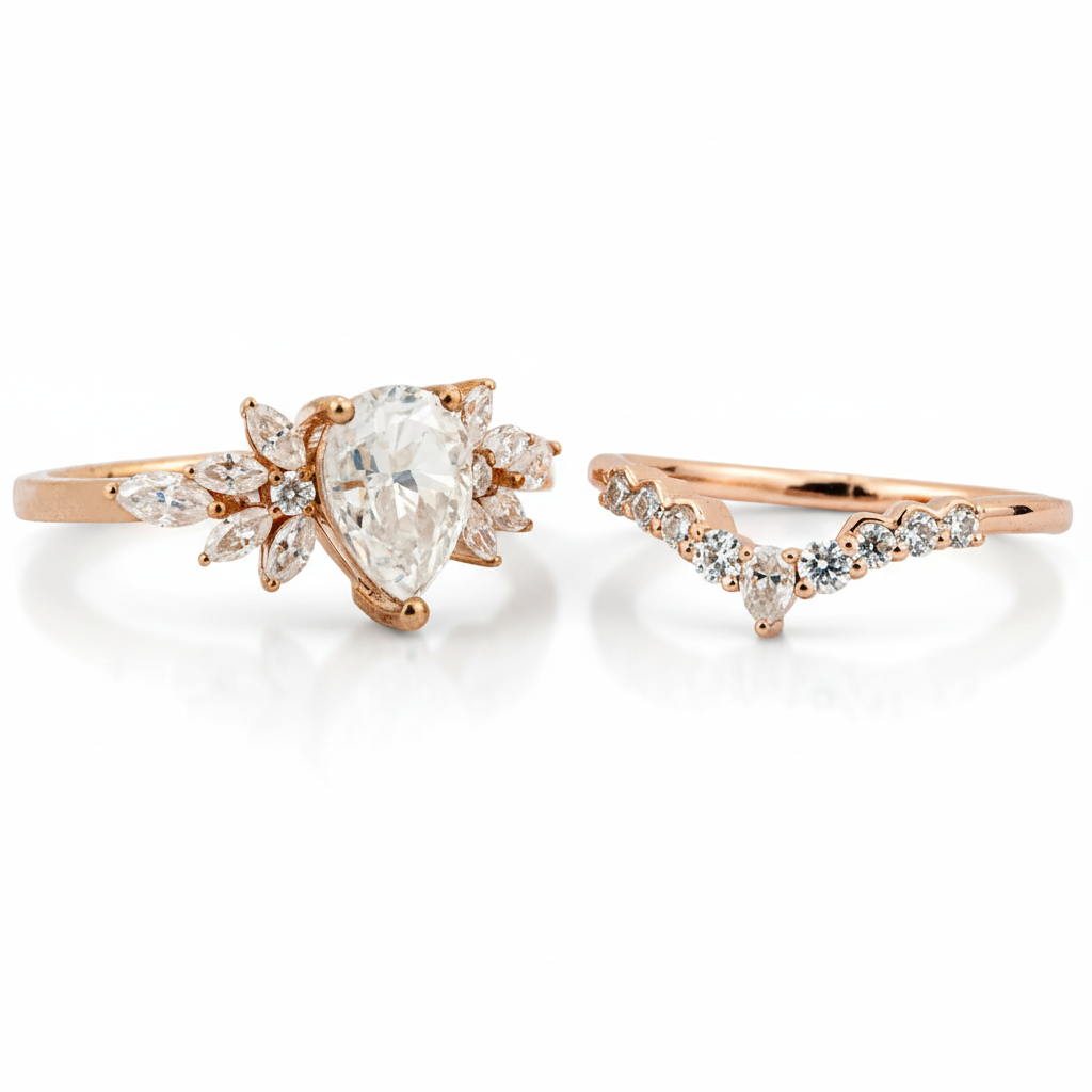 Product view of Pear Moissanite Ring Set in Gold