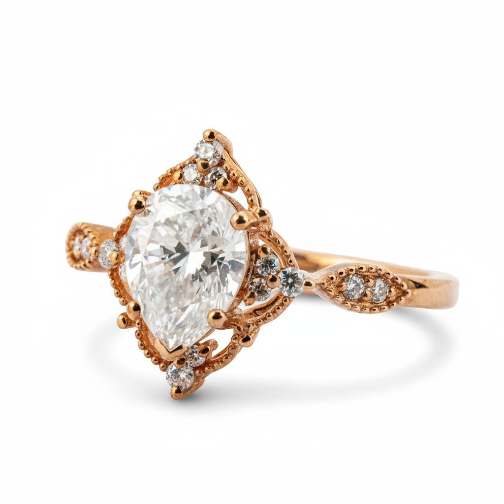 Product view of Pear Moissanite Engagement Ring in Rose Gold