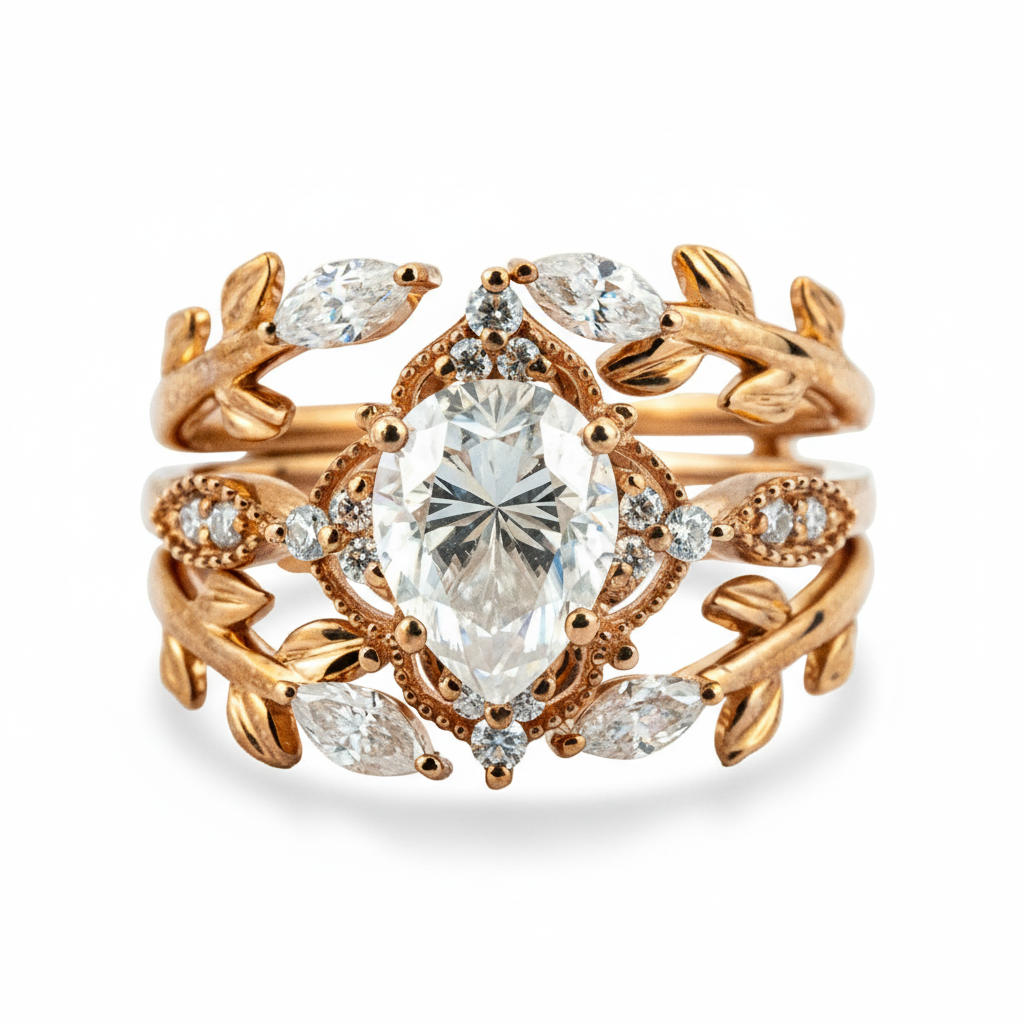 Make a statement with our luxurious selection of Anniversary Rings, crafted from the finest materials like Pear Moissanite and 18k gold.