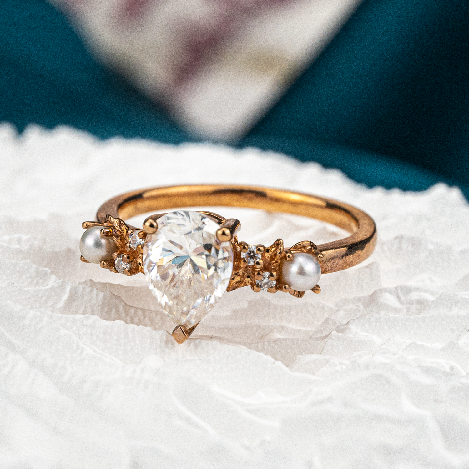 Pear Mossianite Engagement Ring with Pearl - Stunning Anniversary Rings