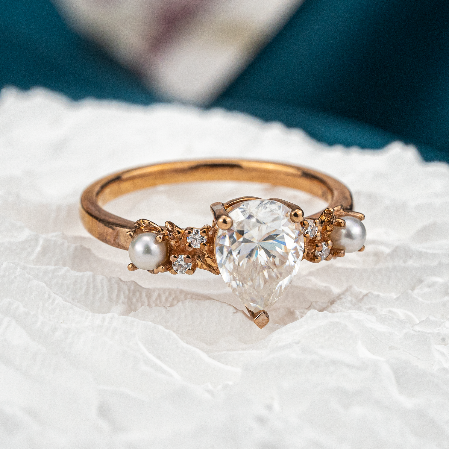 Pear Mossianite Engagement Ring with Pearl - Stunning Anniversary Rings